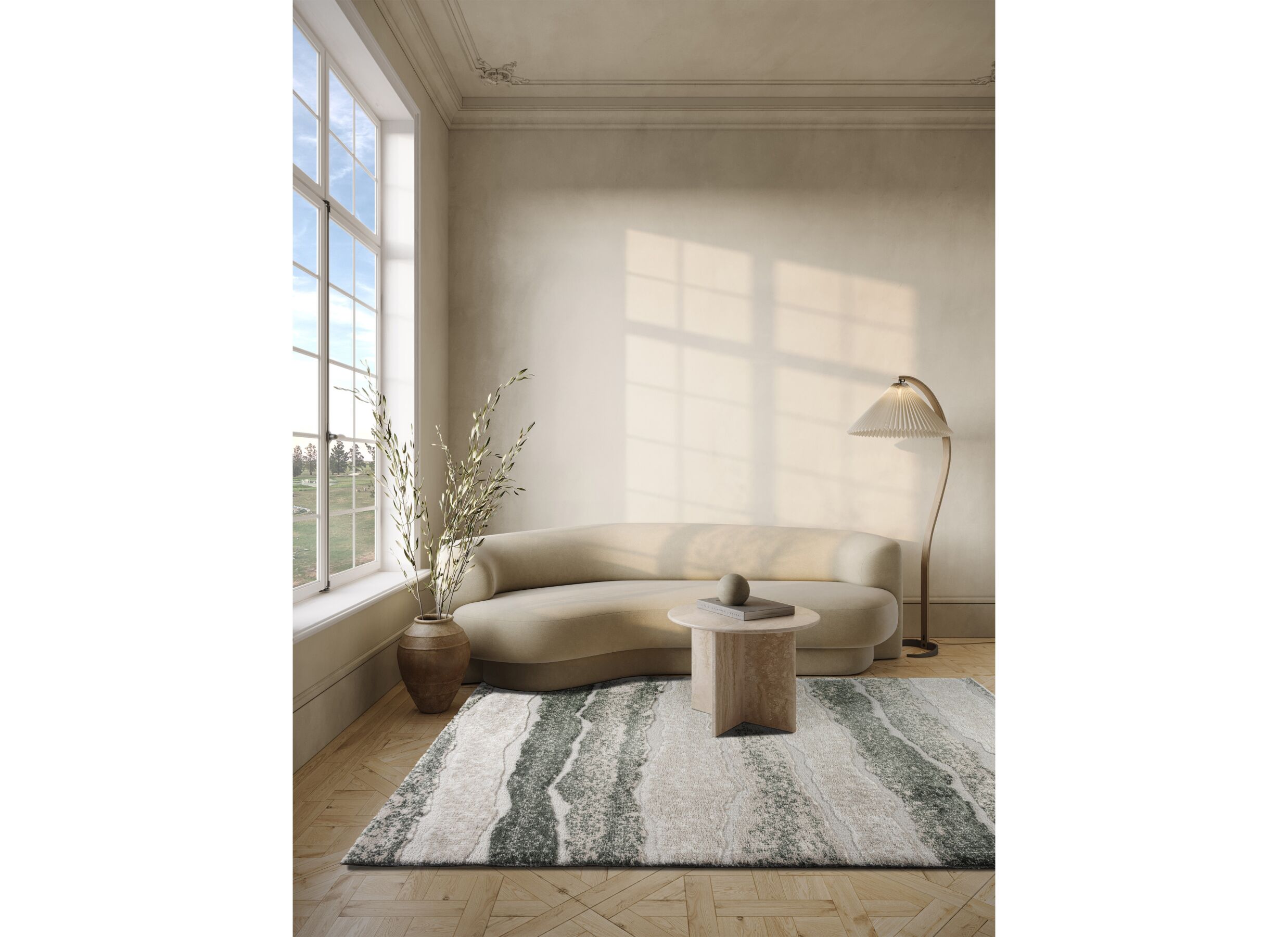 Foto ambiance - Tapis Madagaskar 160x230cm - fibre de polyester - beige & vert
