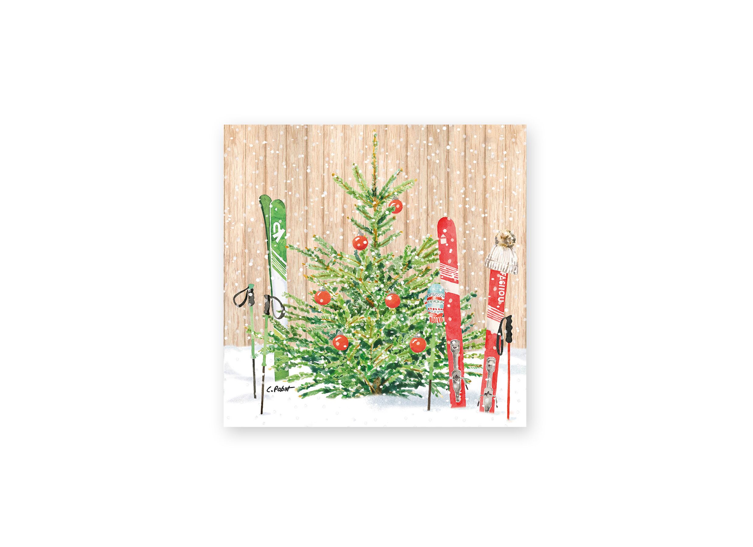 Hoofdfoto - Serviette Christmas Skiing 33x33cm multicolor 20 stuks