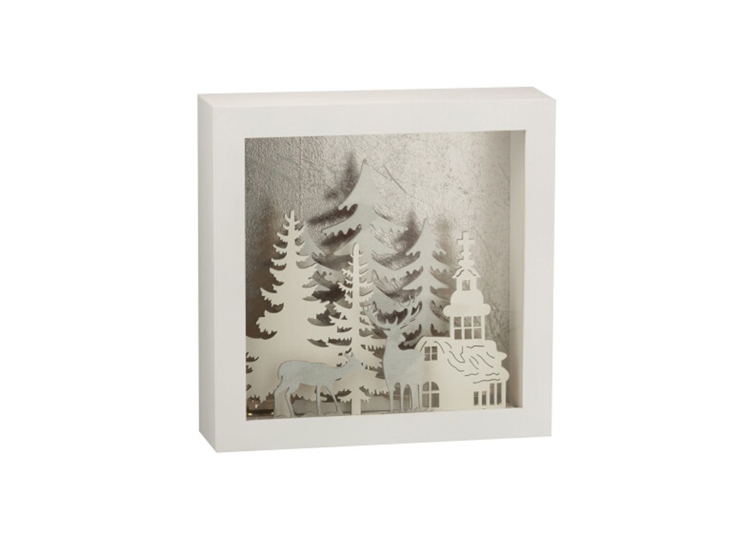 Kerstdecoratie 24 - Décoration de Noël 24,5x24,5x7cm - PVC & verre - blanc & argent