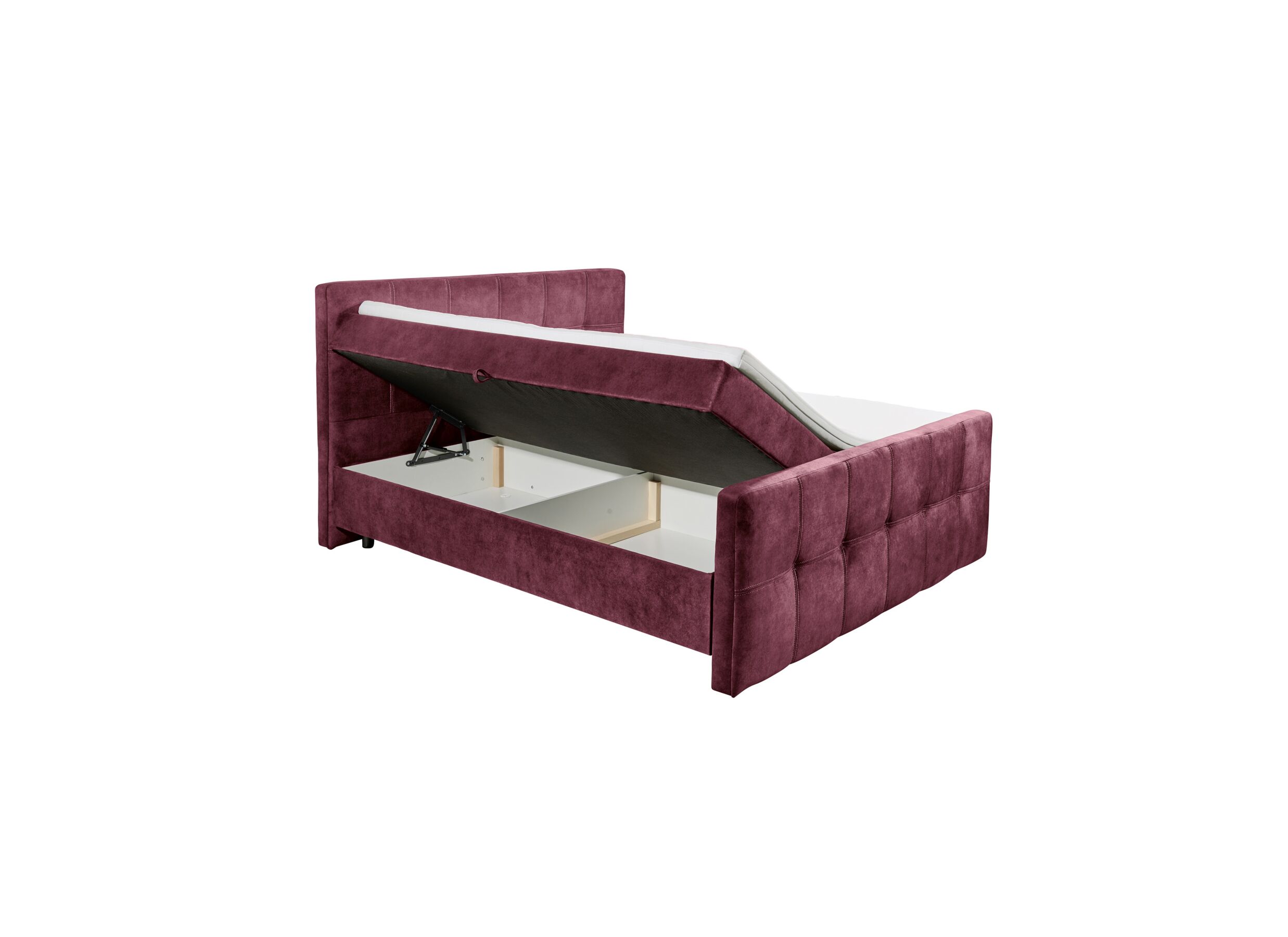 Disposition - Lit box Valetta 180x200cm avec rangement tissu bordeaux
