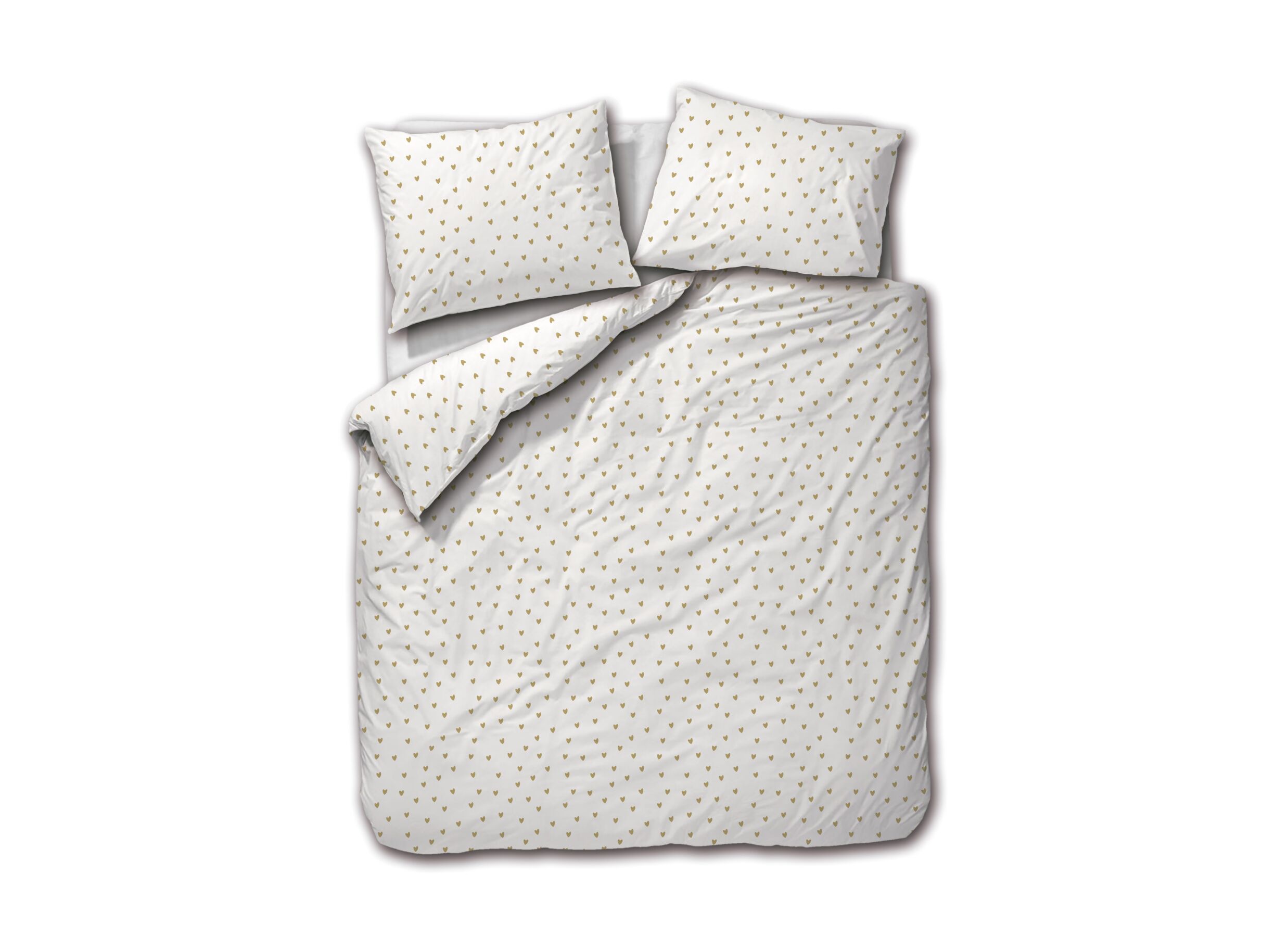 Hoofdfoto - Dekbedovertrek Hearts Gold 200x200/220cm - flanel - wit & goud