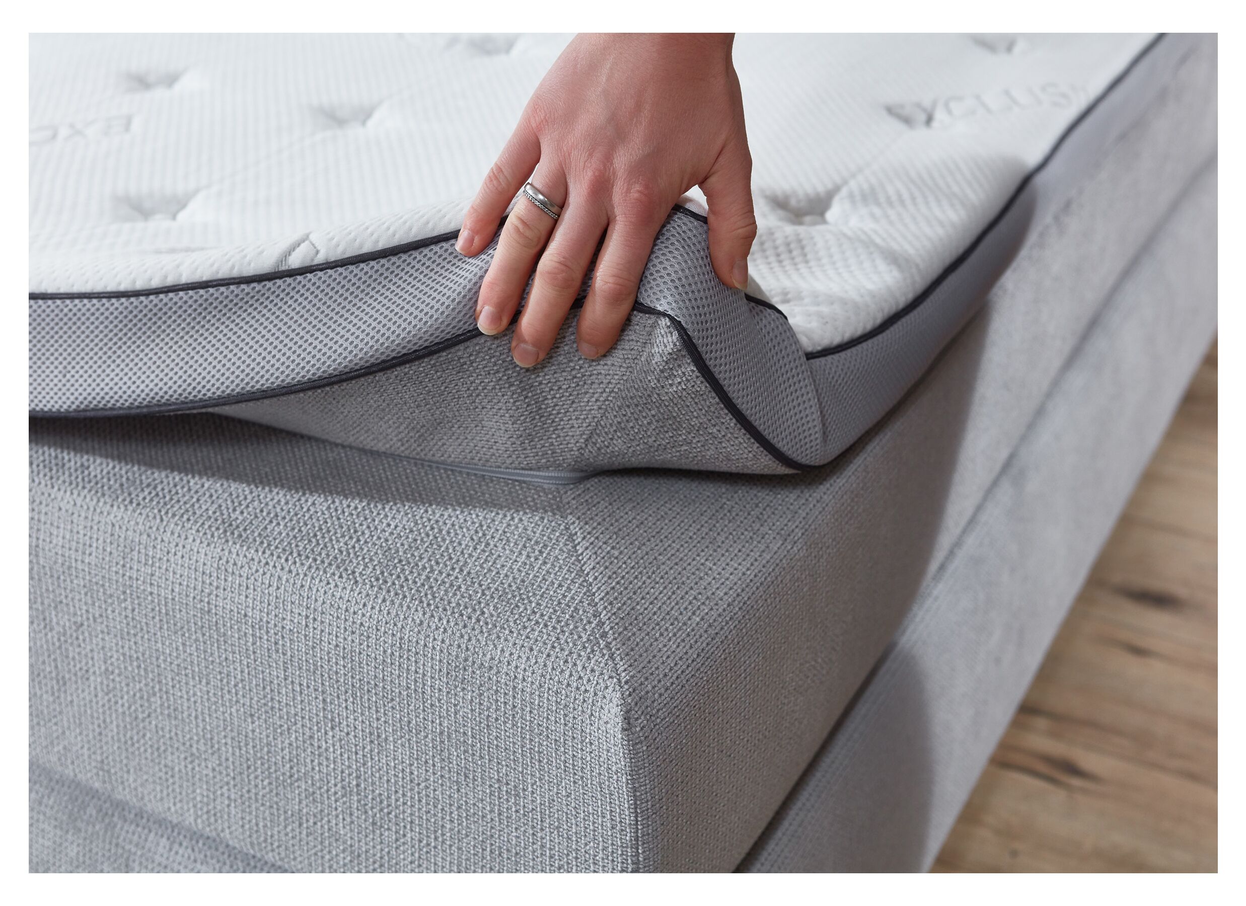 Boxspring BX2060 180x200cm avec rangement tissu gris clair