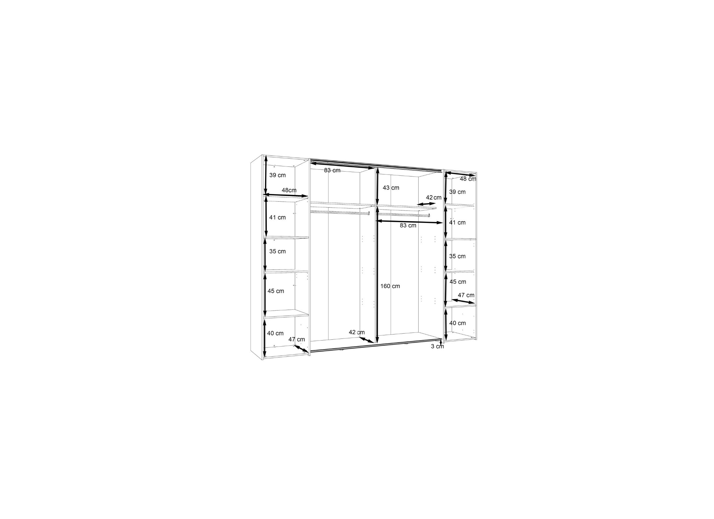 Dimensions - Garde-robe Dalate 270cm - décor - chêne châtaignier/noir mat