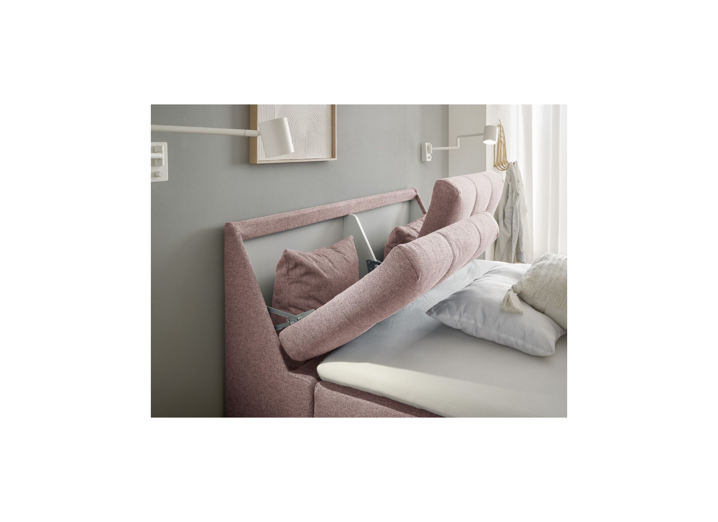 Sfeerfoto - Bedbox Atlantis 140x200cm met opbergruimte stof flamingo
