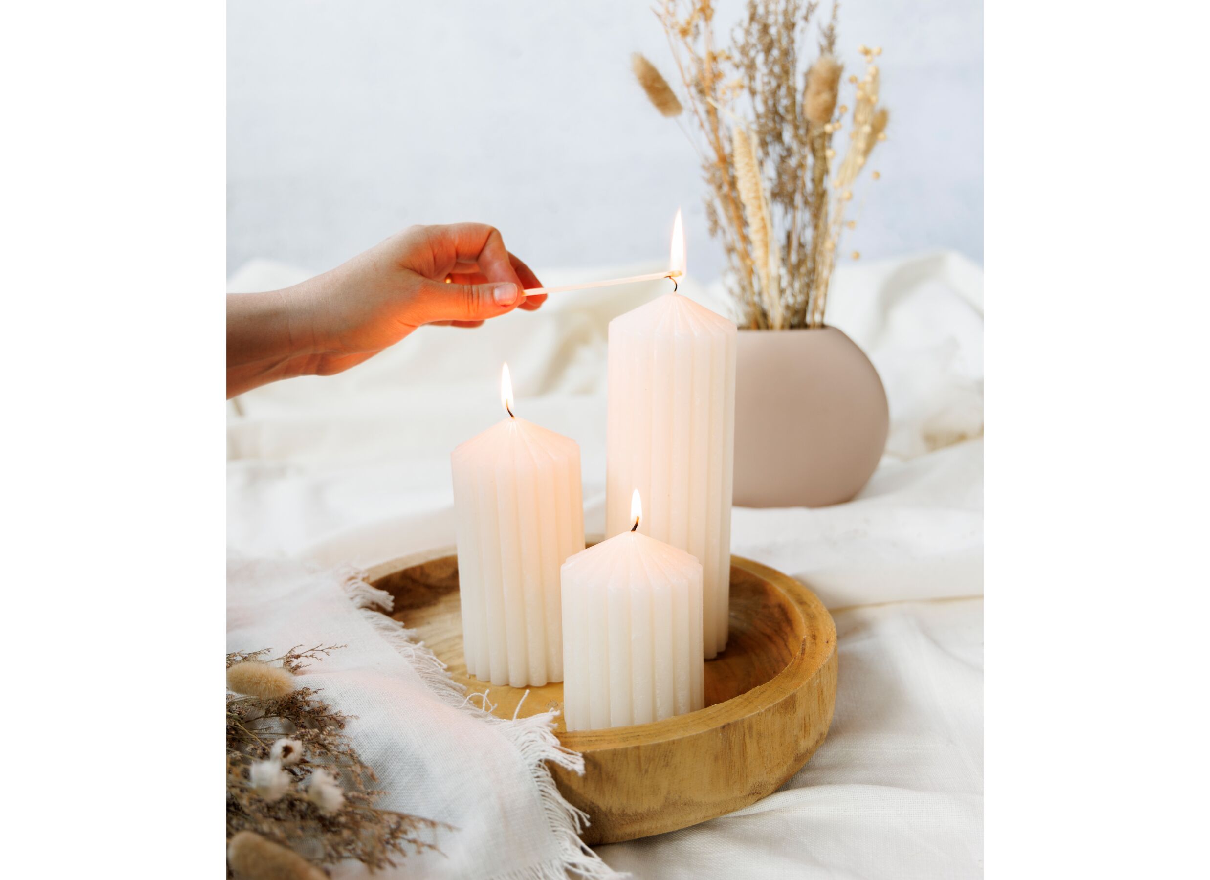 Sfeerfoto - Kaars Ribble Ø7x20cm - paraffine - beige