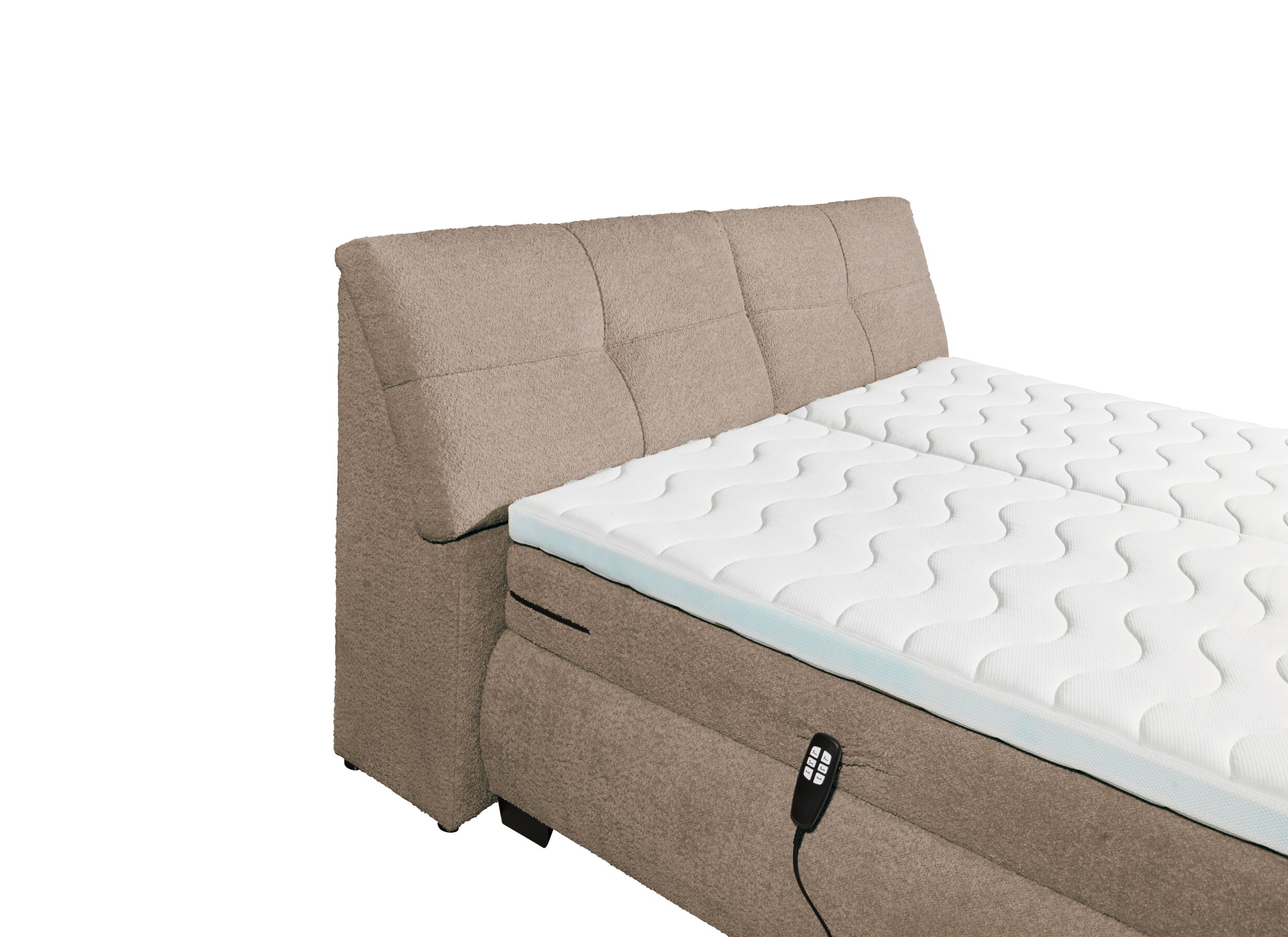 Detailfoto - Boxspring Reynosa 180x200cm - stof - taupe met opbergruimte & elektrisch