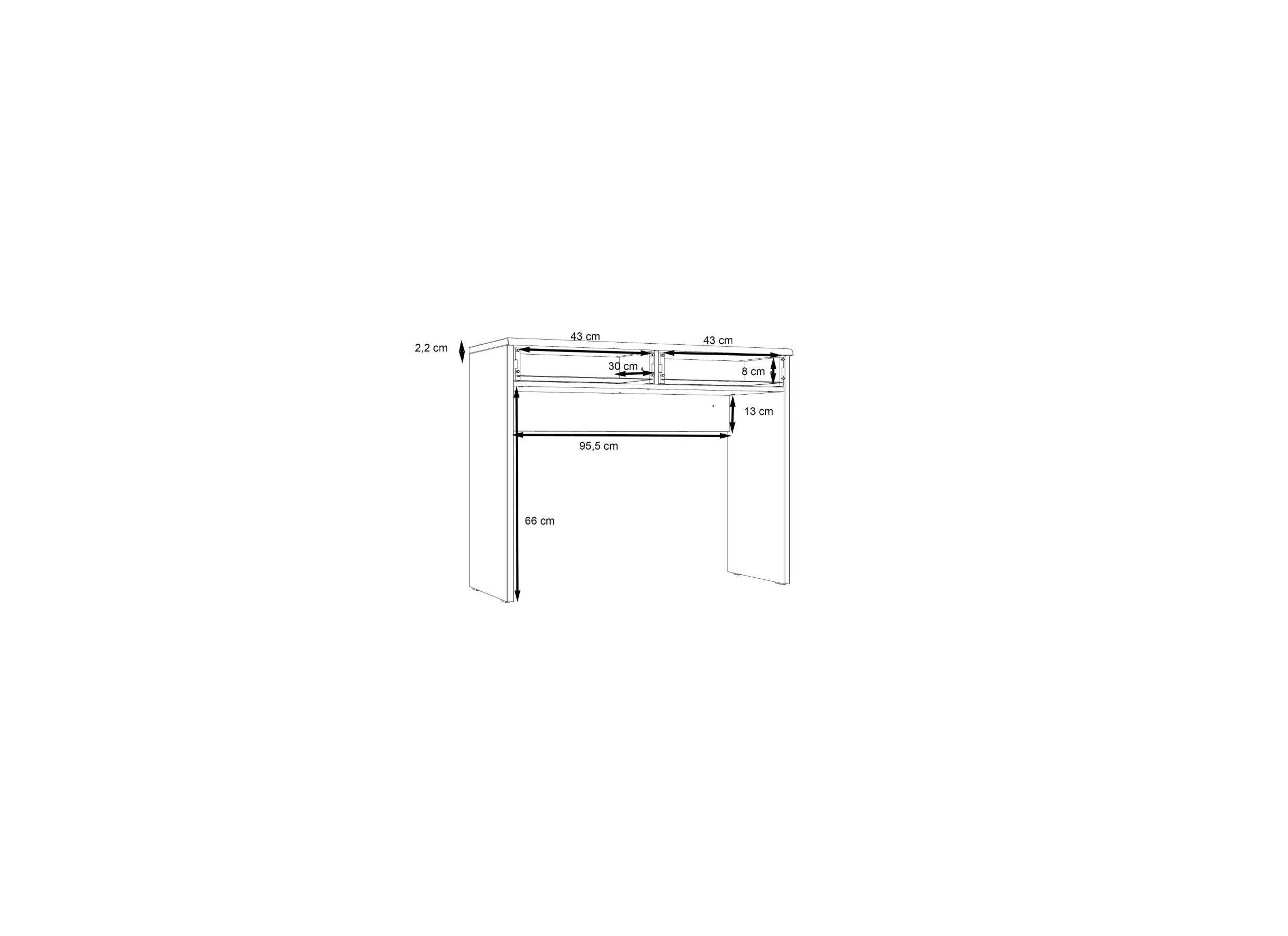 Afmetingen - Make-up tafel Dalate 100x41x80cm - meubelplaat - kastanje eik/mat zwart