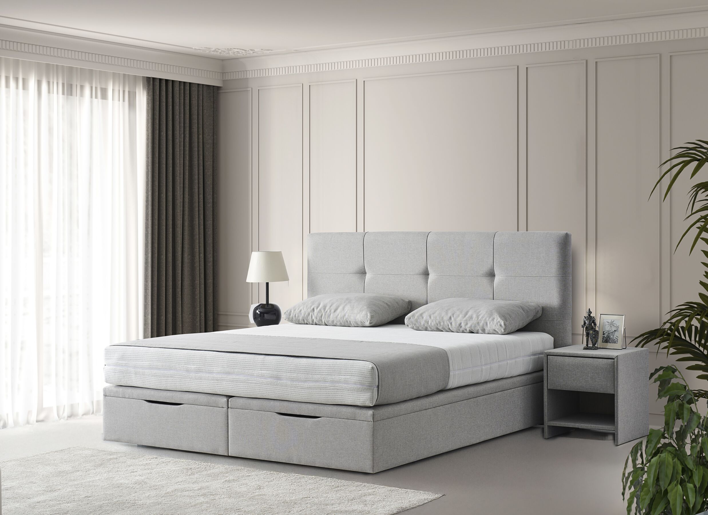 Sfeerfoto - Bedbox Cosy 140x200cm - stof - lichtgrijs met opbergruimte
