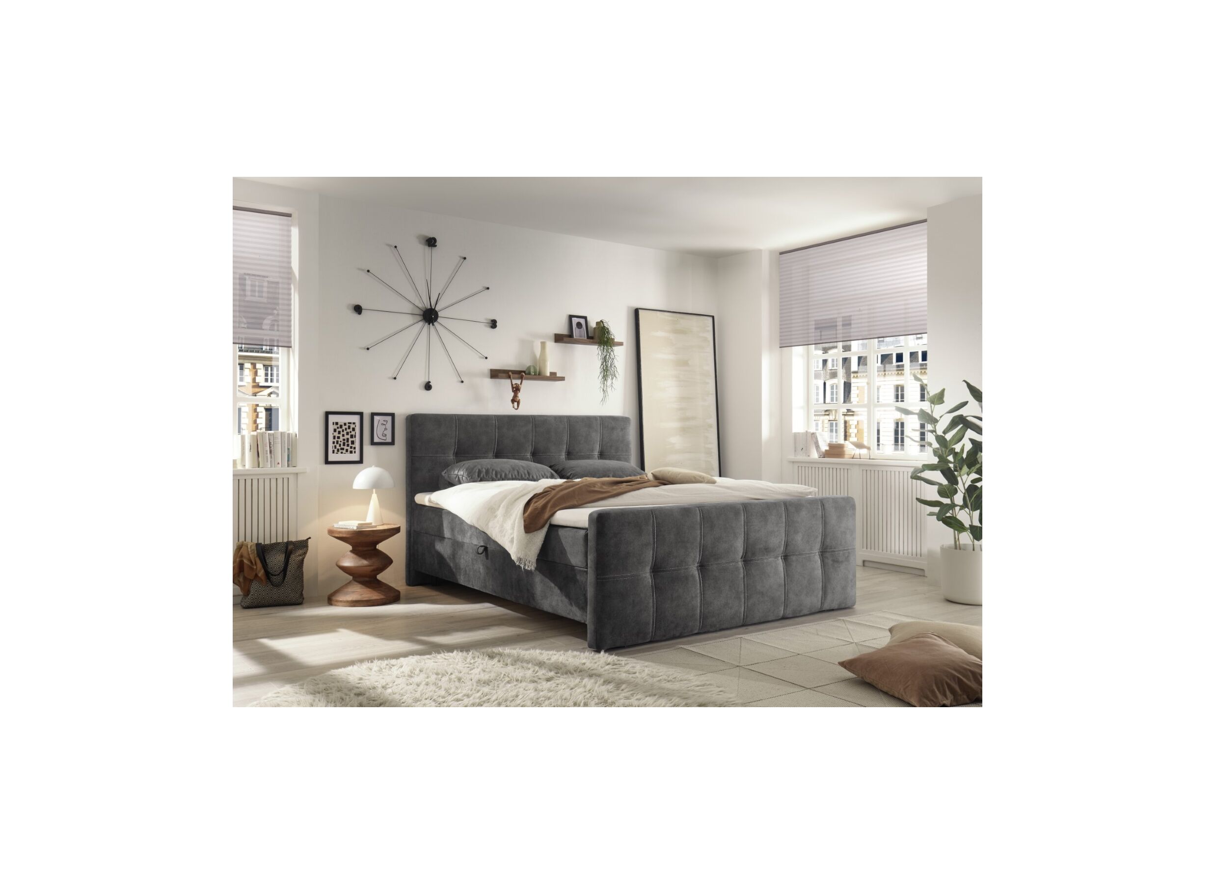 Foto ambiance - Lit box Valetta 160x200cm avec rangement tissu anthracite