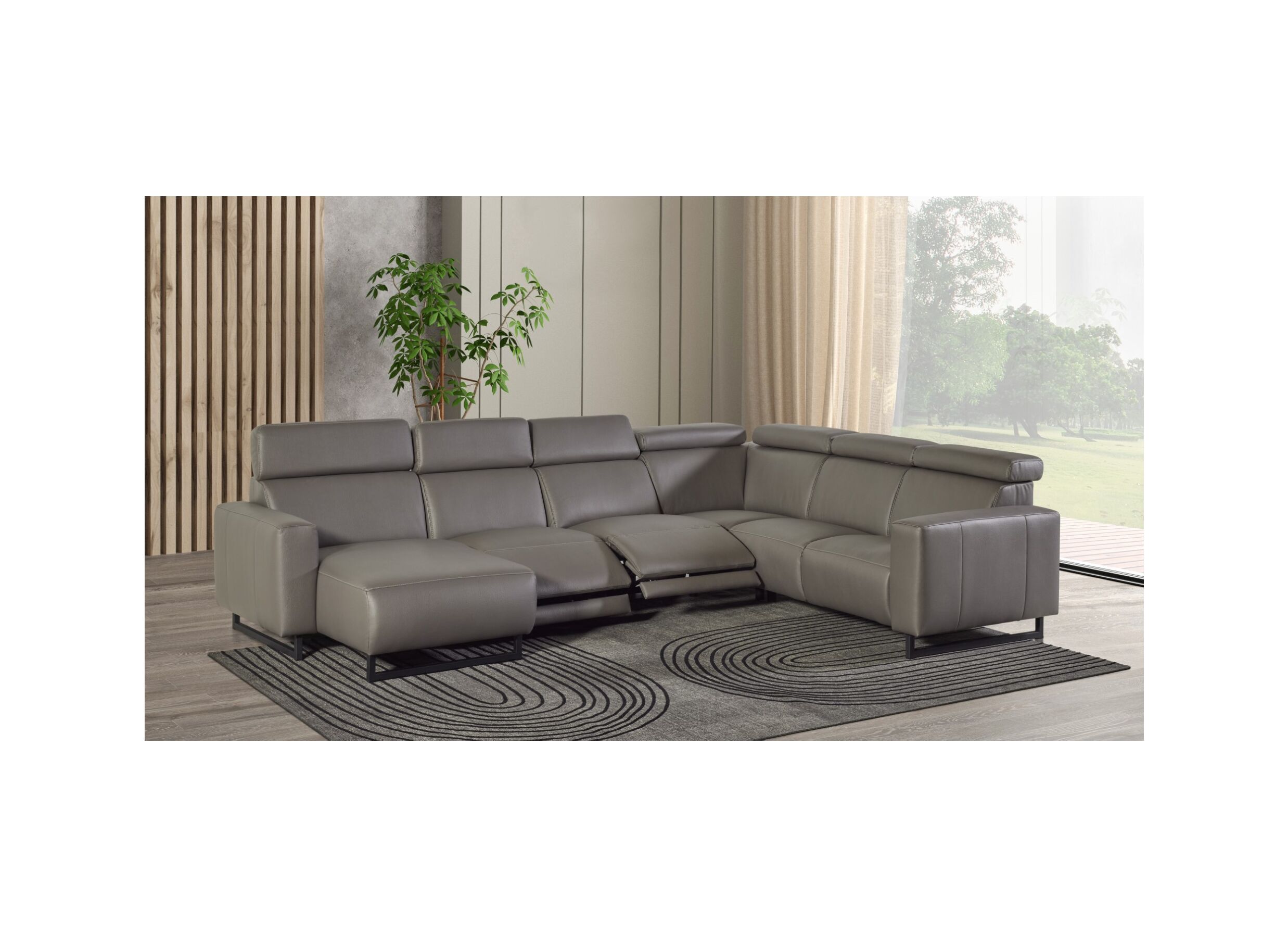 Foto ambiance - Canapé d'angle Rigole 348x163cm - tissu - gris foncé avec relax