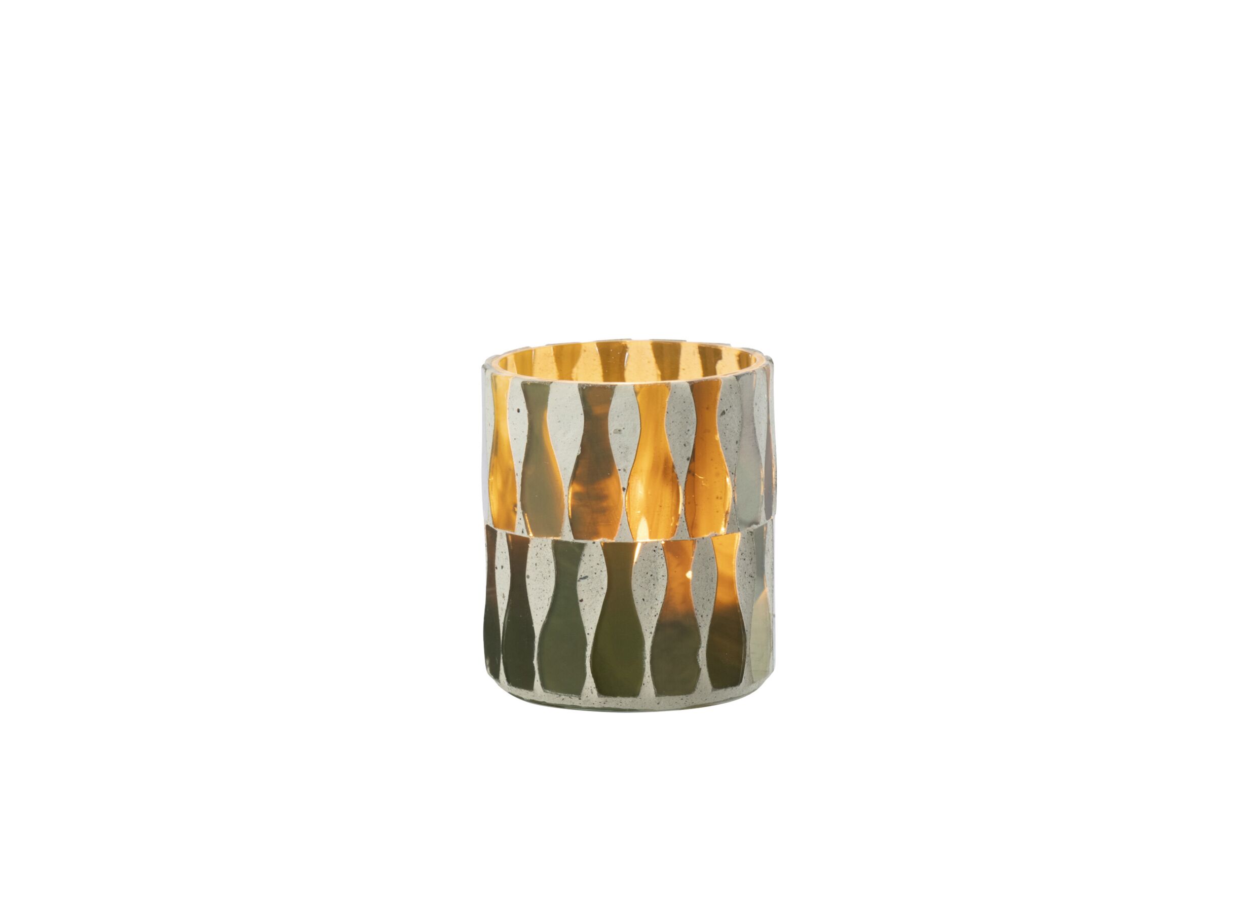 Aperçu - Porte-bougie H7cm - verre - olive & blanc