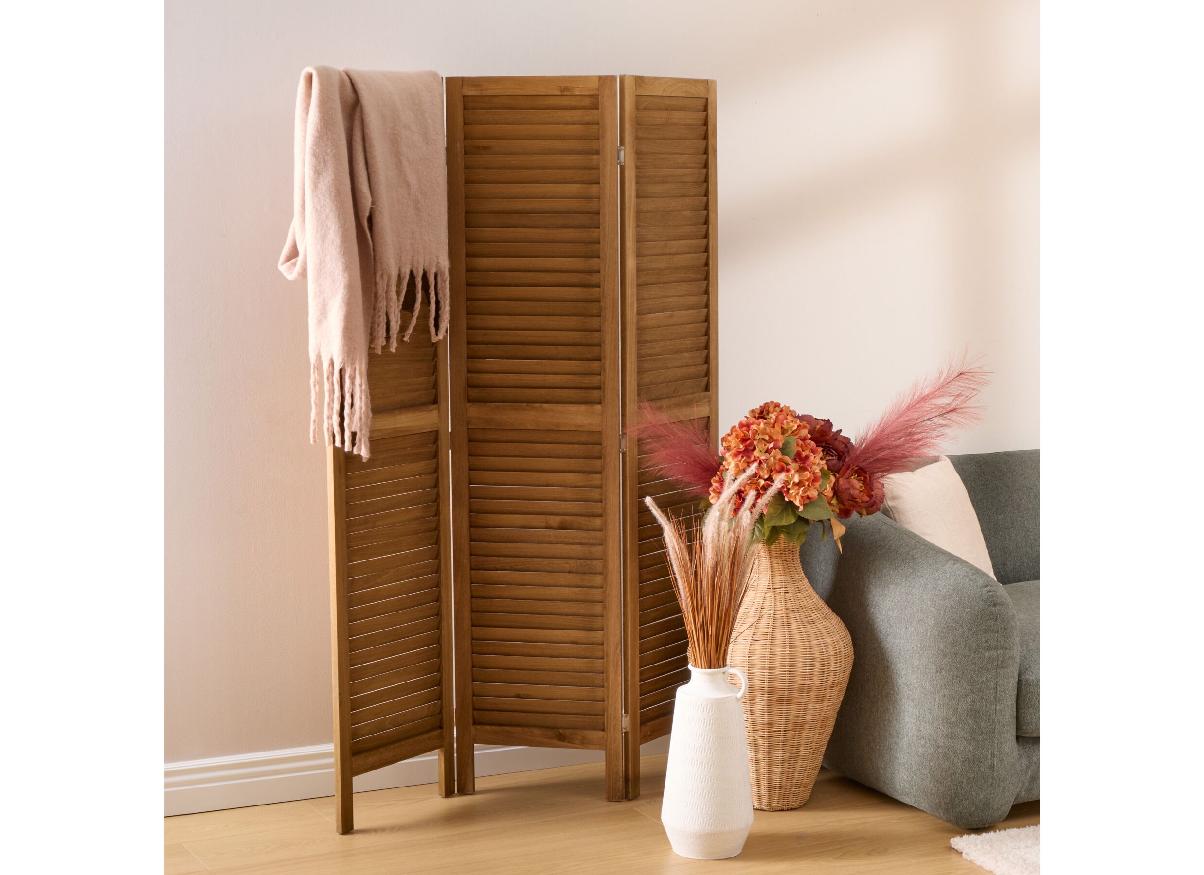 Foto ambiance - Paravent Camila 120xH170cm - bois de paulownia - brun