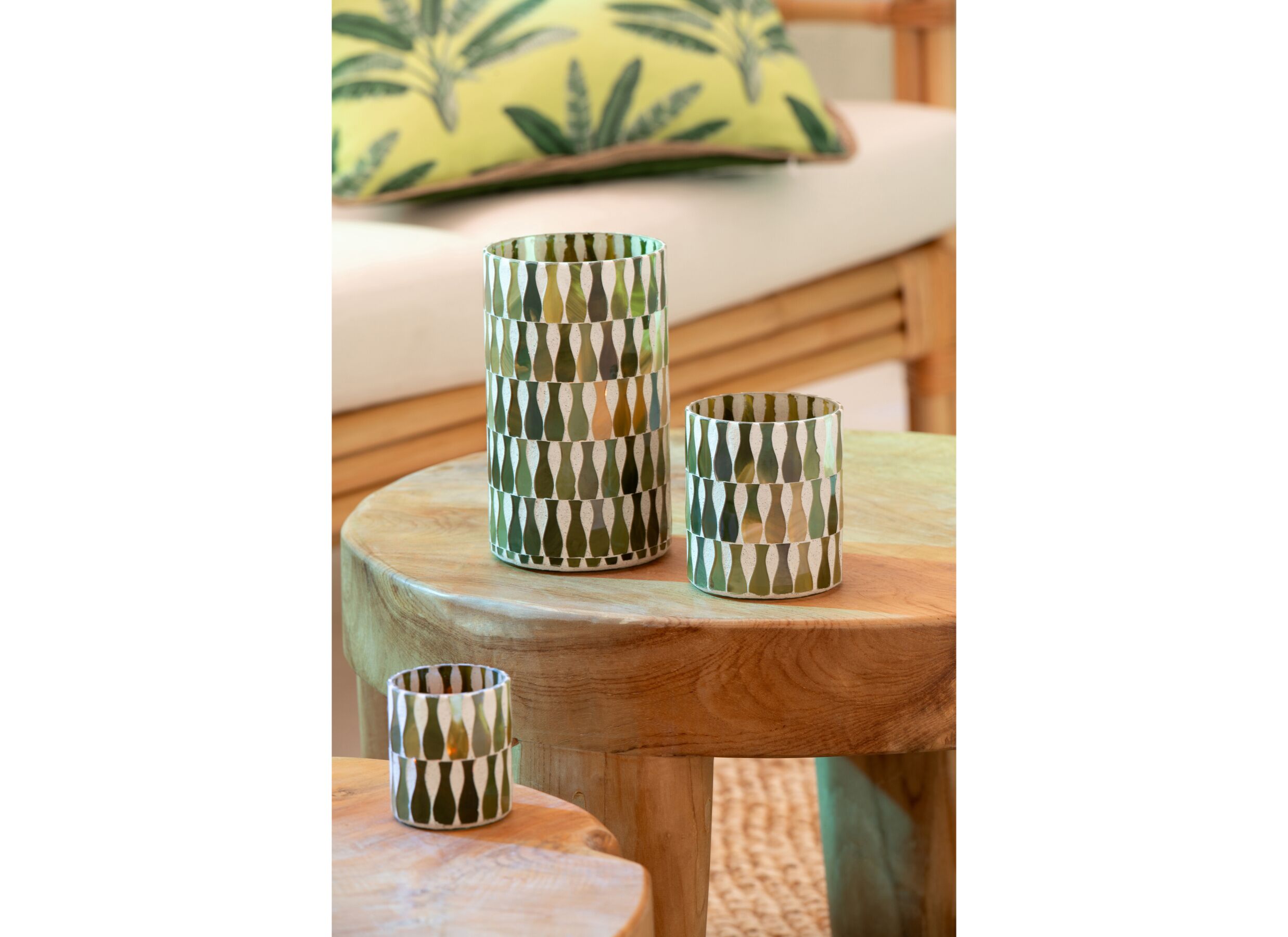 Foto ambiance - Porte-bougie H7cm - verre - olive & blanc