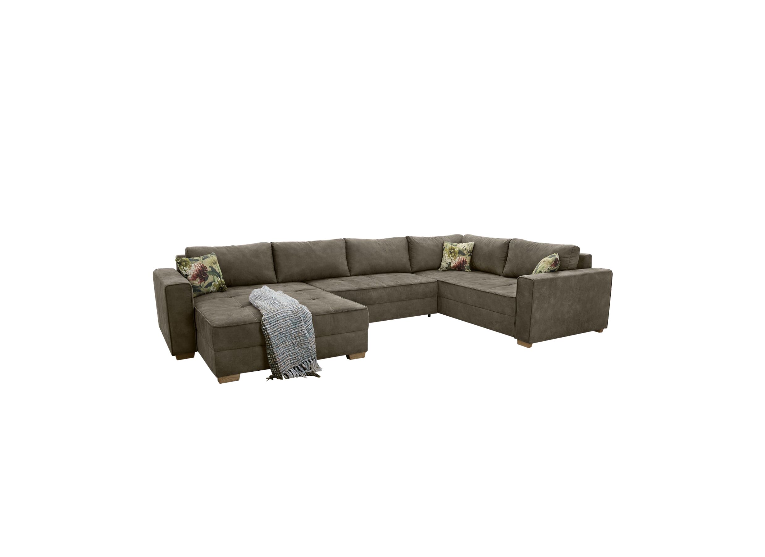 Hoeksalon Brixen 379x227cm - stof - bruin met bedfunctie