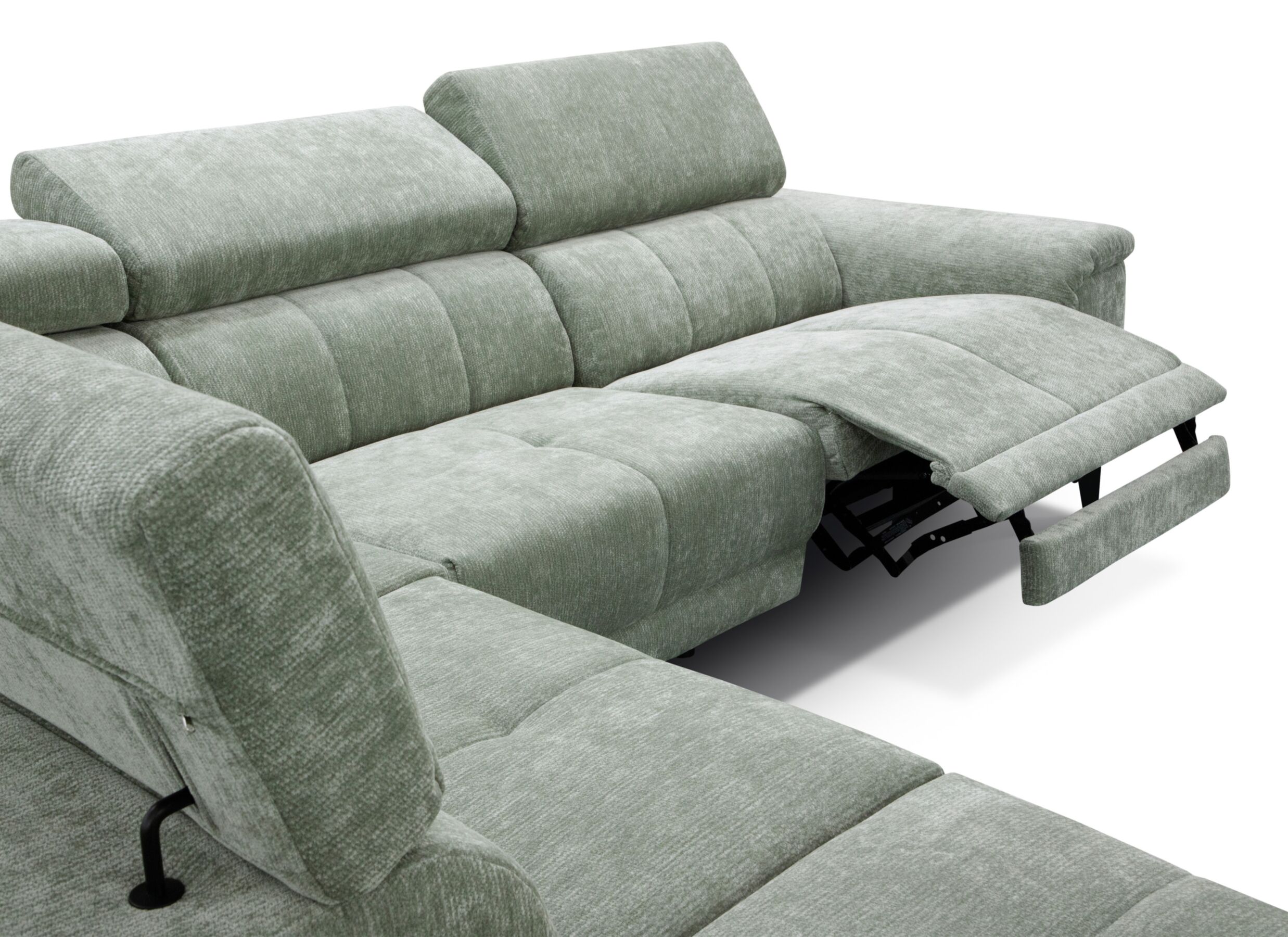Aperçu - Canapé d'angle Amira 228x291cm - tissu - vert clair avec relax