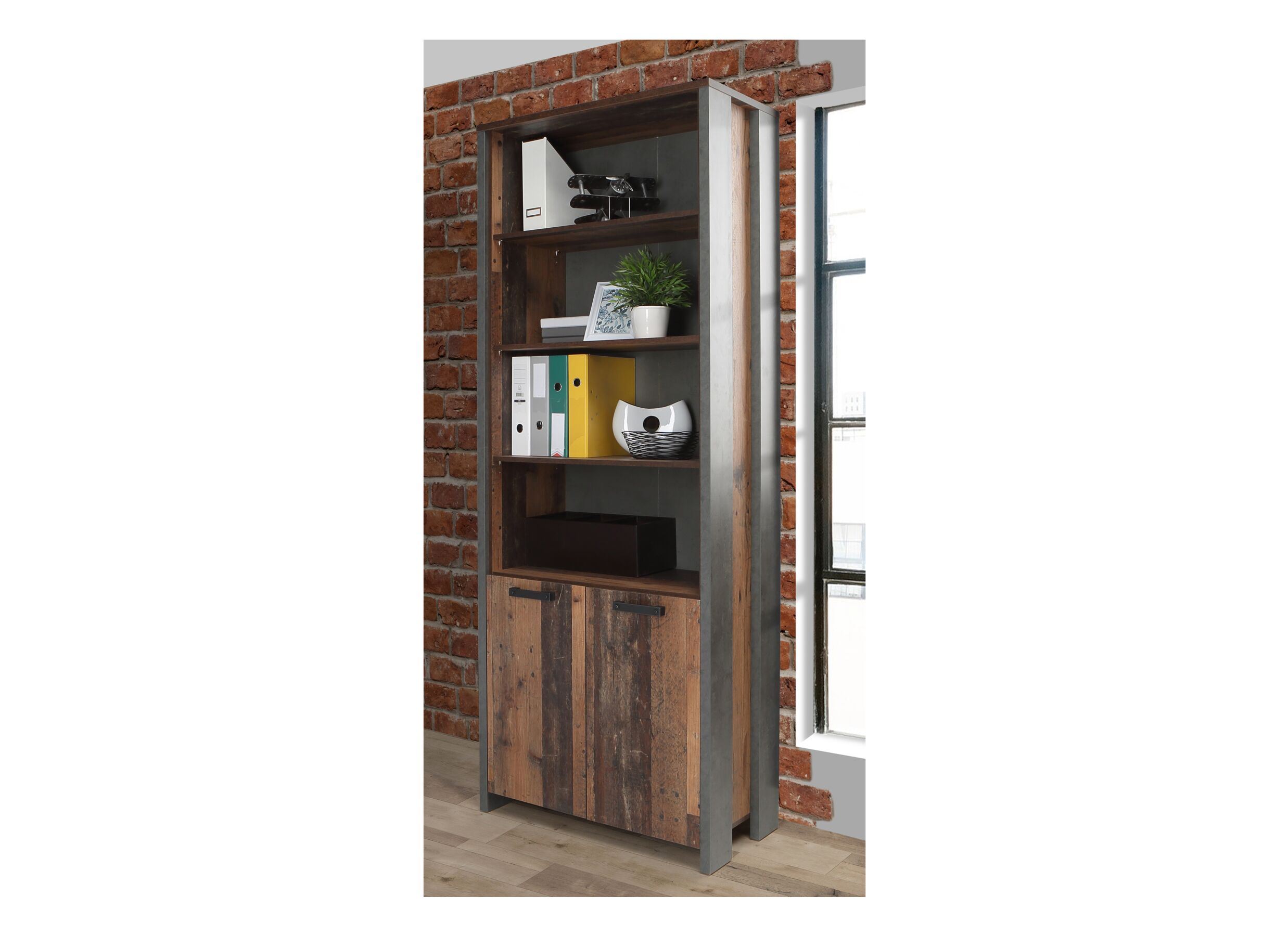 Boekenkast Clif-B 86x42x221cm - meubelplaat - old wood/beton