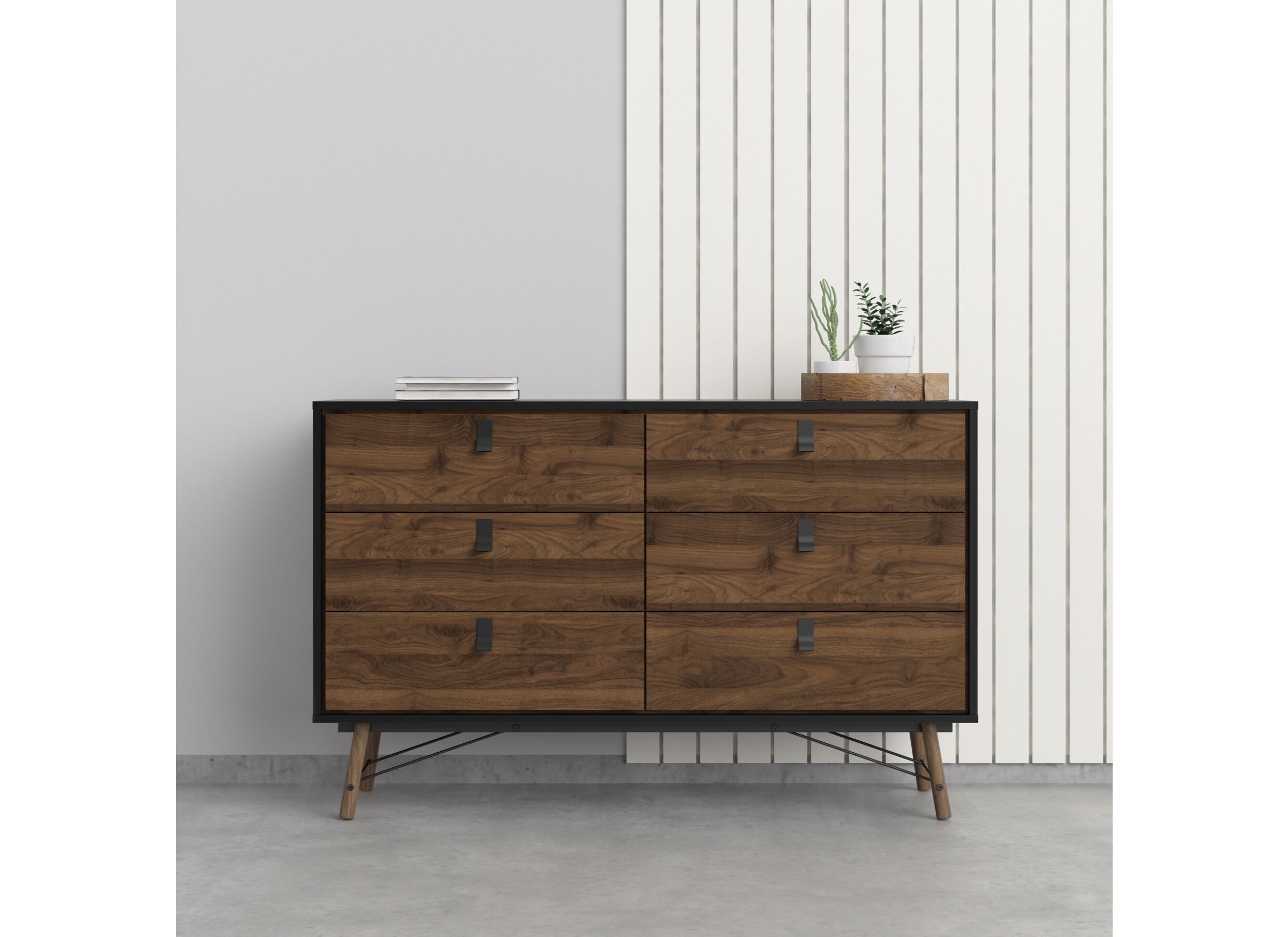 Ladekast Ry 151x41x95cm - decor - mat zwart/okkernoot