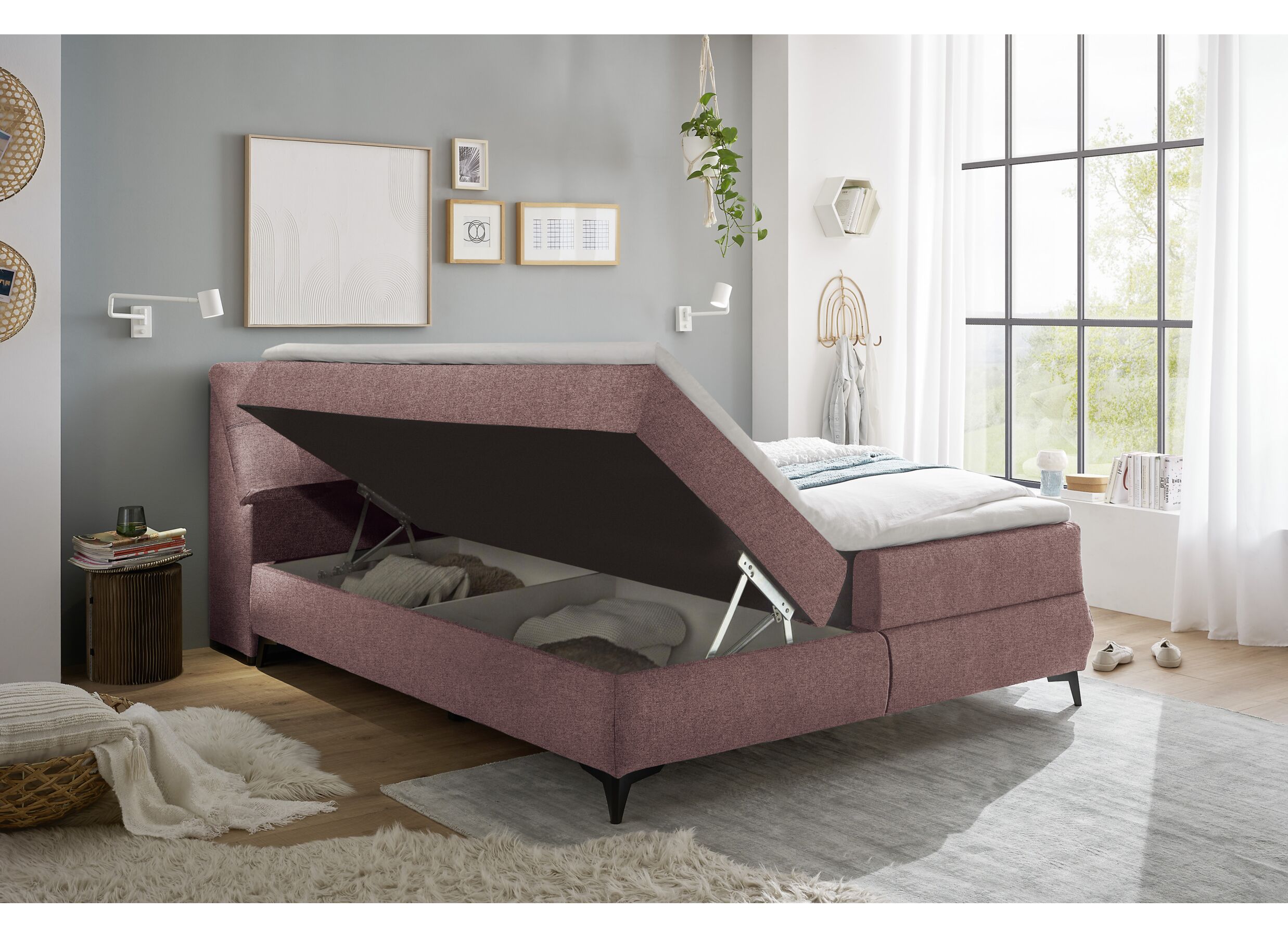 Sfeerfoto - Bedbox Atlantis 180x200cm met opbergruimte stof flamingo