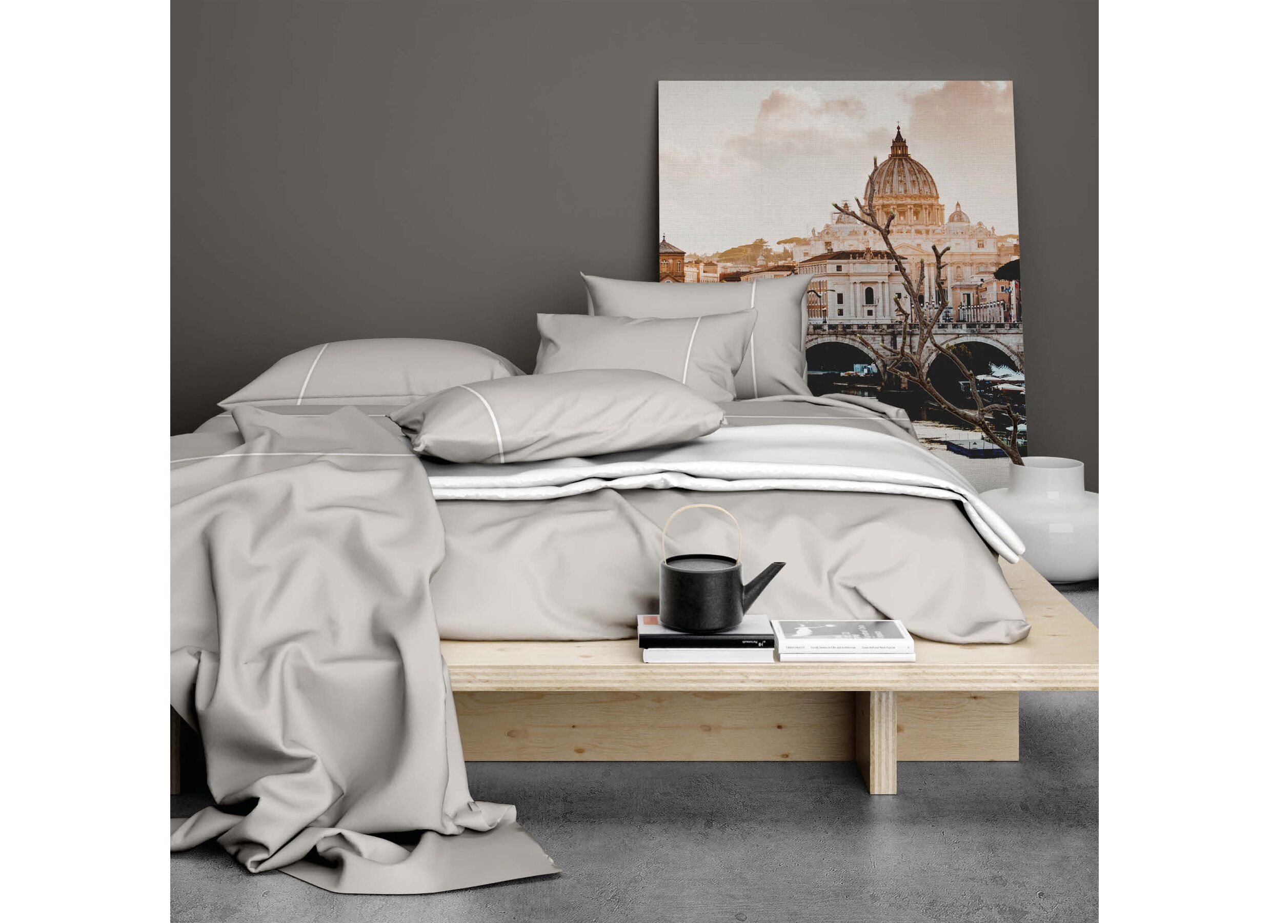 Sfeerfoto - Dekbedovertrek Duchesse 260x200/220cm - flanel - zilver & wit