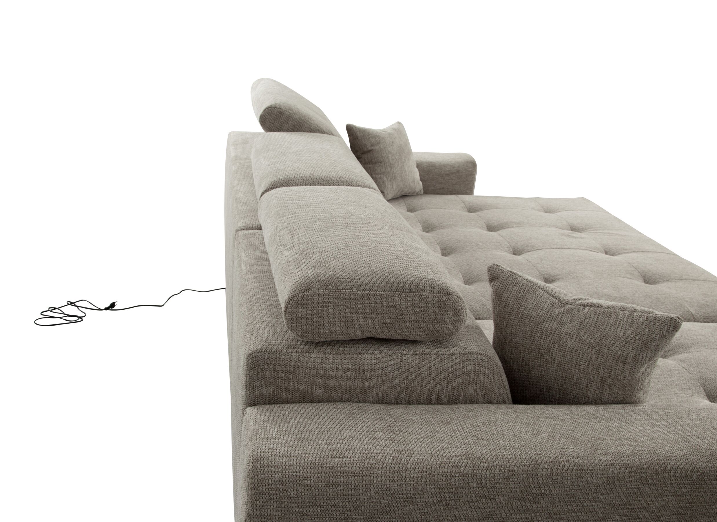 Detailfoto - Hoeksalon Dragor 296x179cm - stof - grijs met bedfunctie