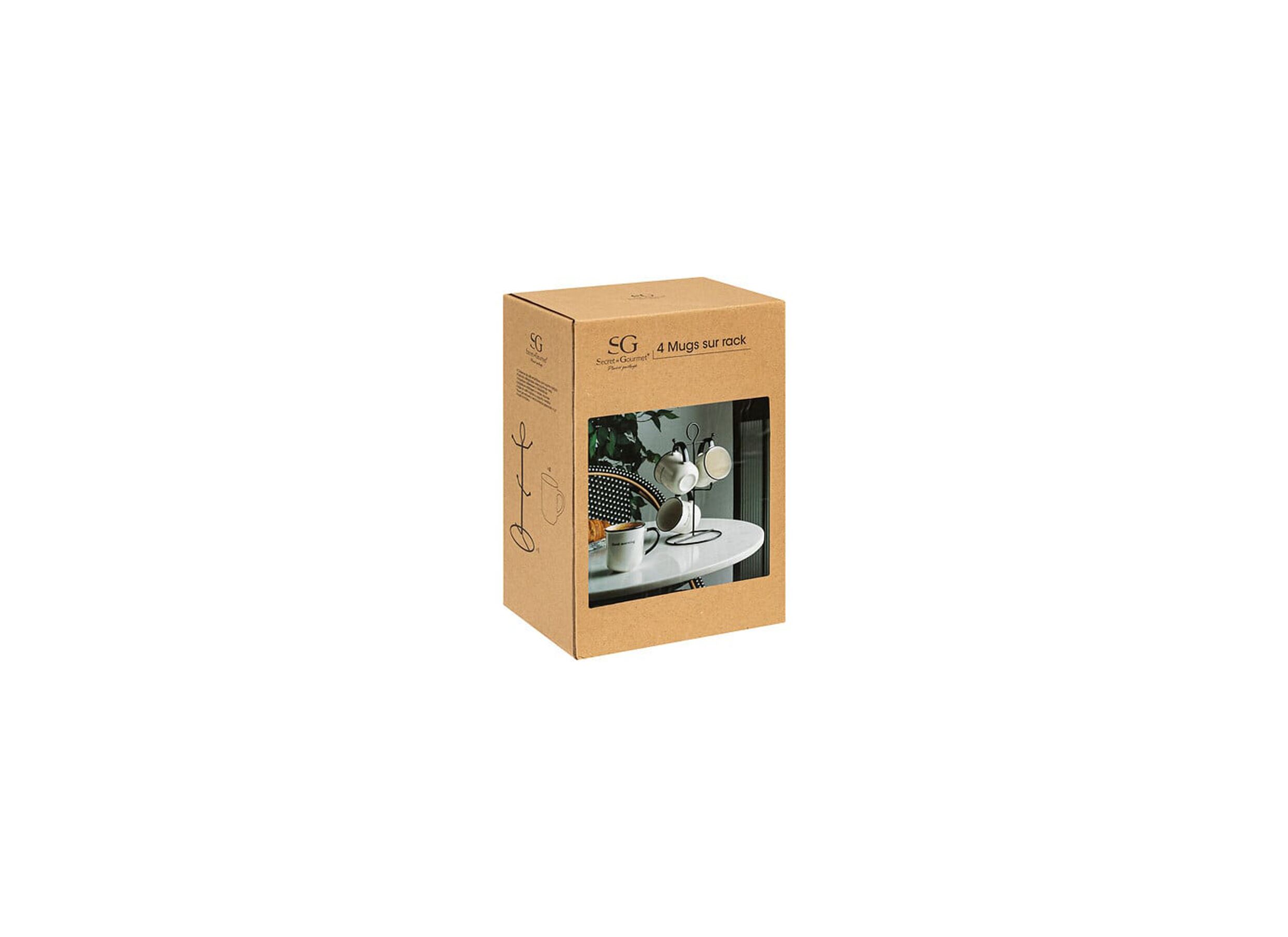 Overzichtsfoto - Rek 4 mokken Alix 20cl 16x15x16cm - porselein & metaal - zwart/wit