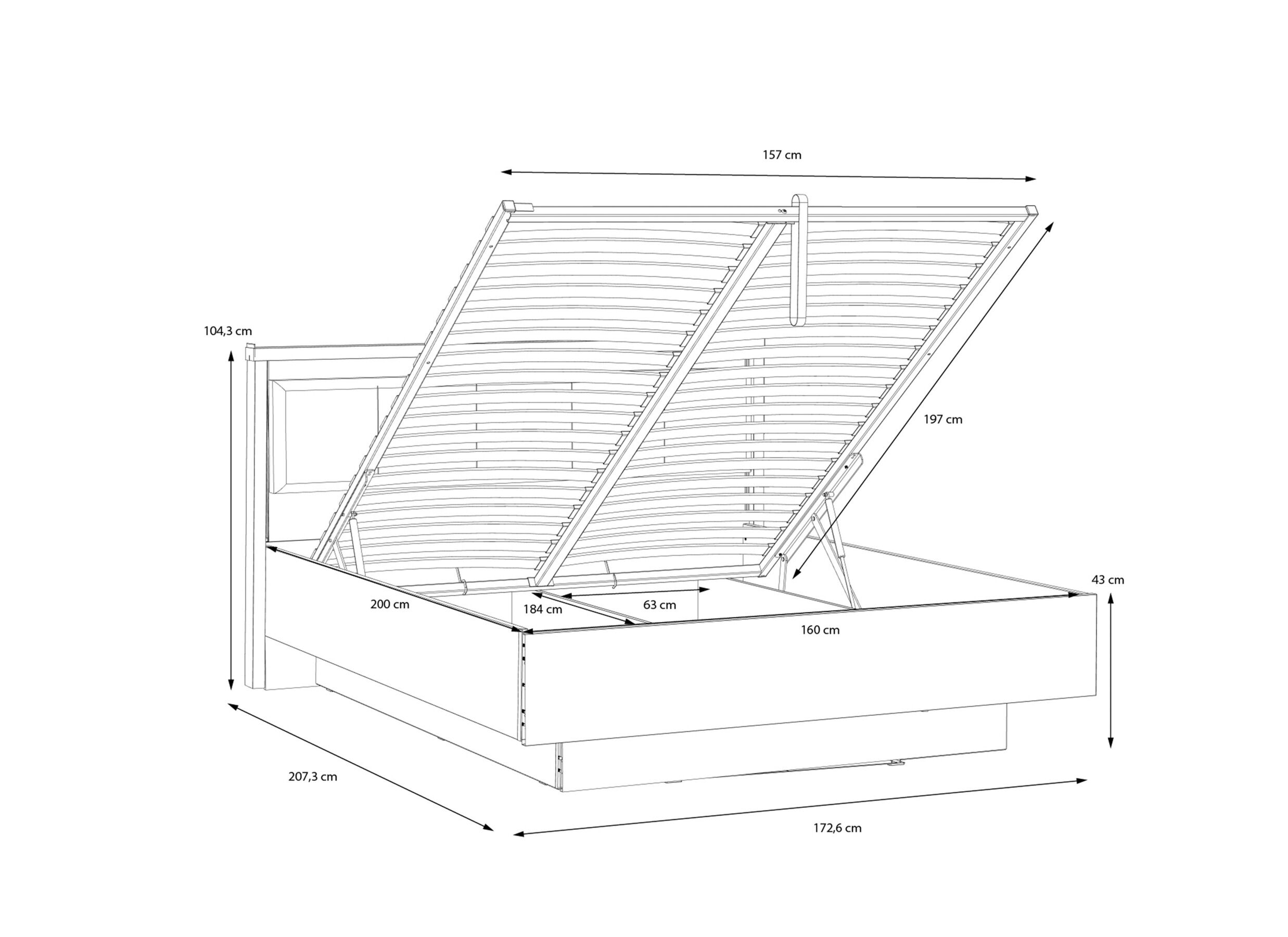 Dimensions - Lit Hayato 160x200cm - décor - brun & noir avec rangement