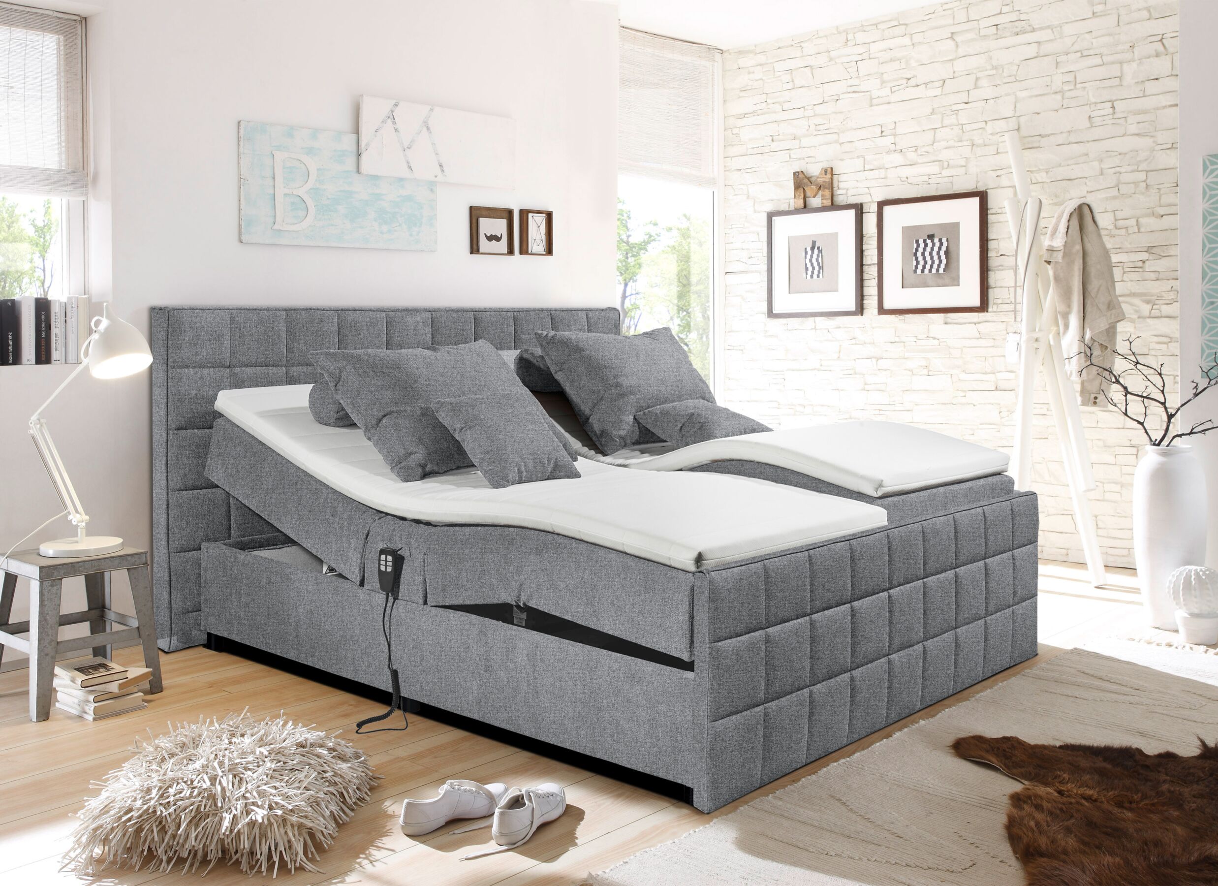 Sfeerfoto - Bedbox Gabun 180x200cm - stof - grijs elektrisch