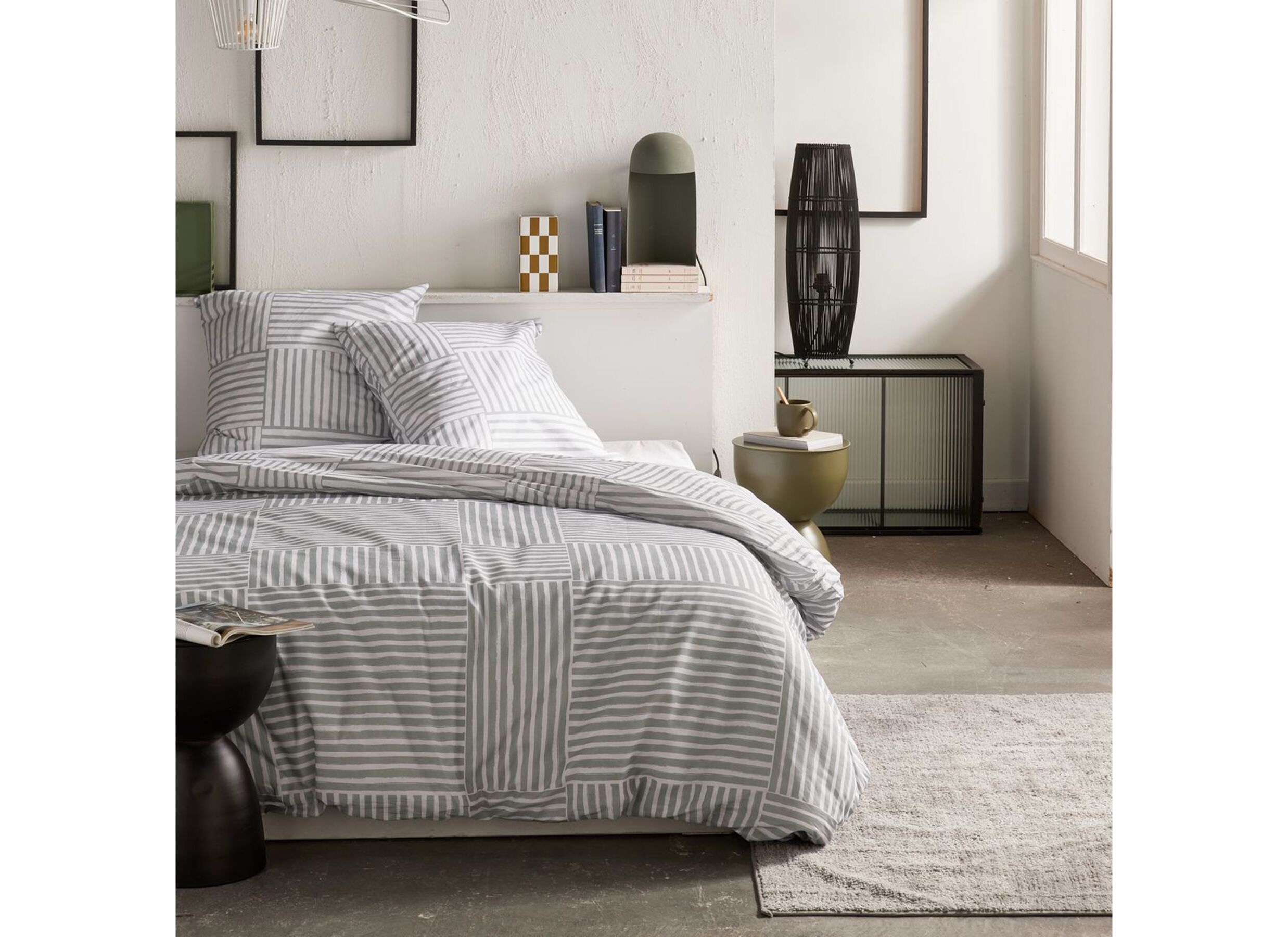 Dekbedovertrek Crazy Today 220x240cm - polyester - grijs & wit - Housse de couette Crazy Today 220x240cm - polyester - gris & blanc