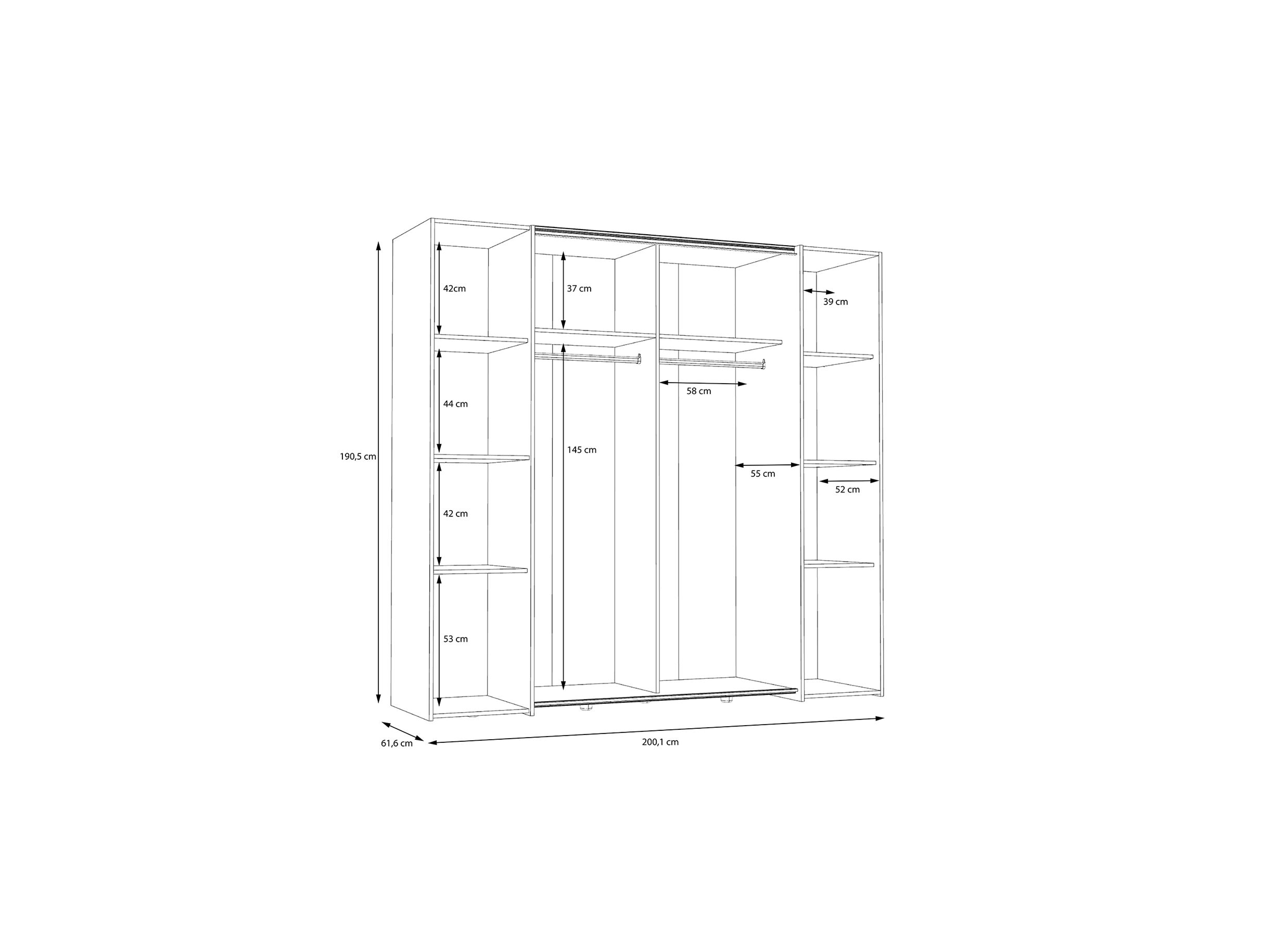 Kleerkast Kapaza 200cm - decor - artisanale eik/zwart