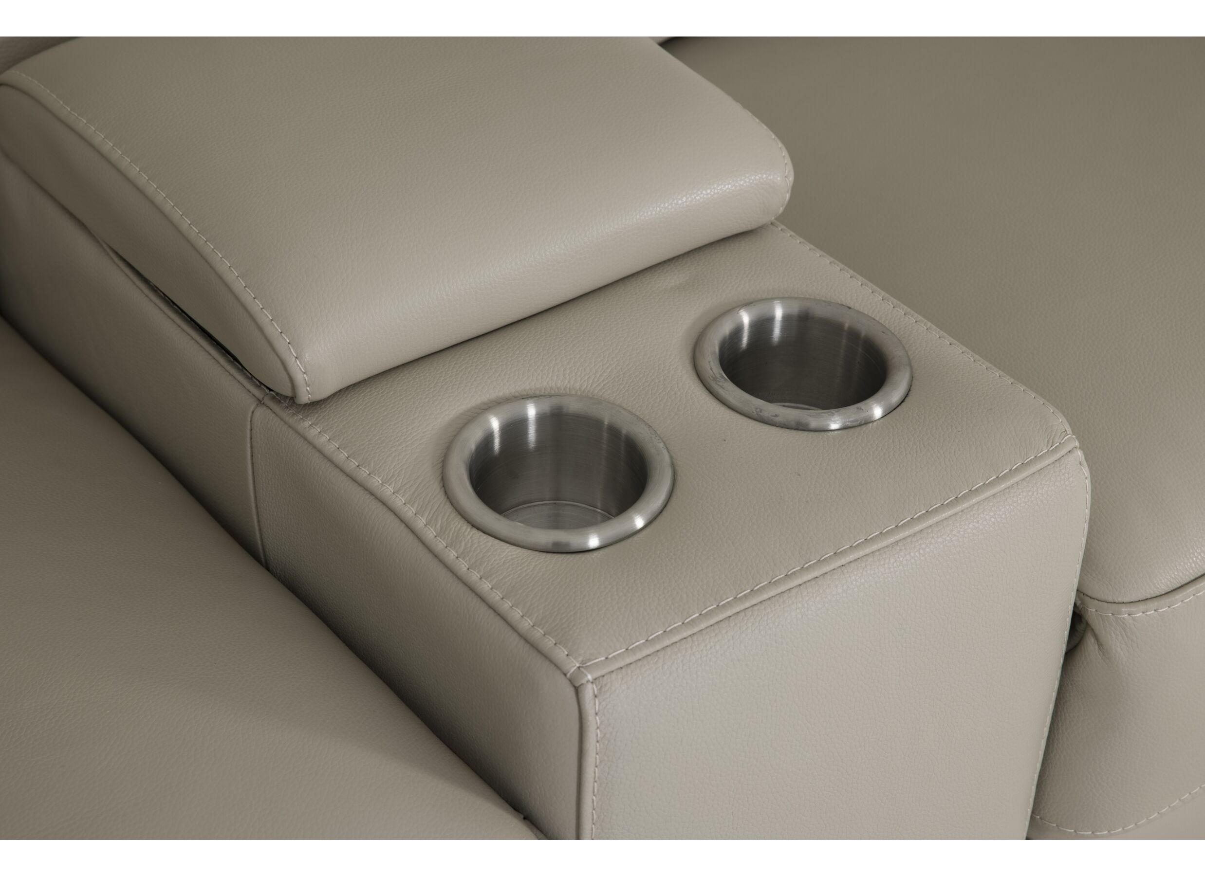 Hoeksalon May 289x321cm - leder - grijs beige met relax en middenarmsteun
