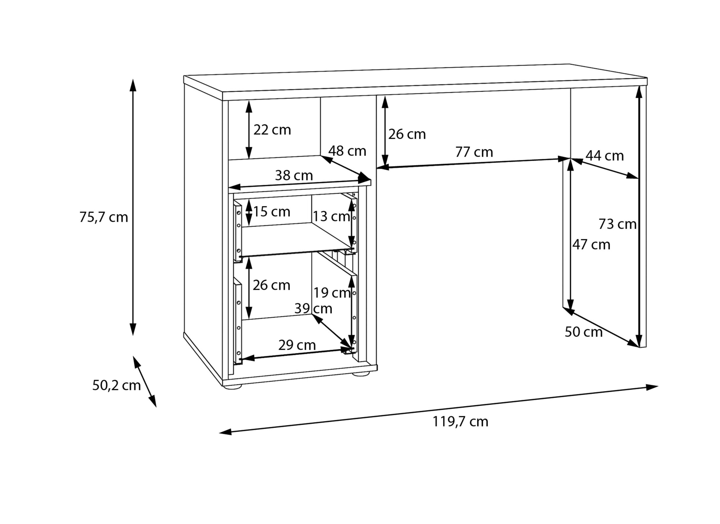 Dimensions - Bureau Wexlin 120x50x76cm - décor - sand & mauvella oak