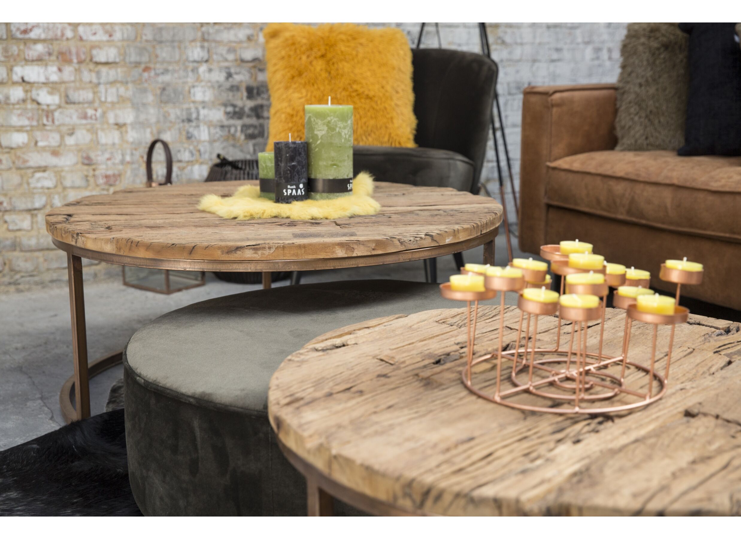 Salontafel Luna Ø90/Ø70cm - hout massief - naturel set van 2