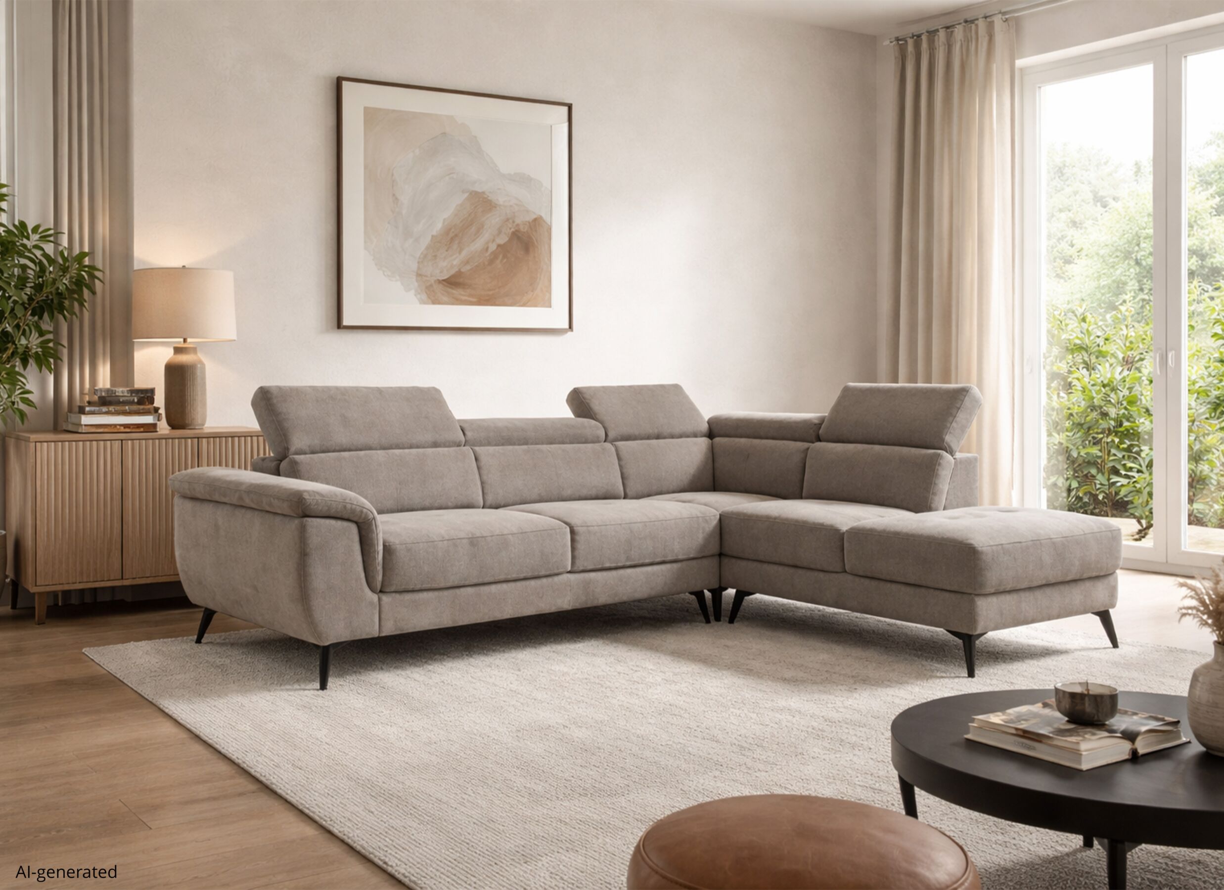 AI Generated - Canapé d'angle Condor 283x217cm - tissu - champagne