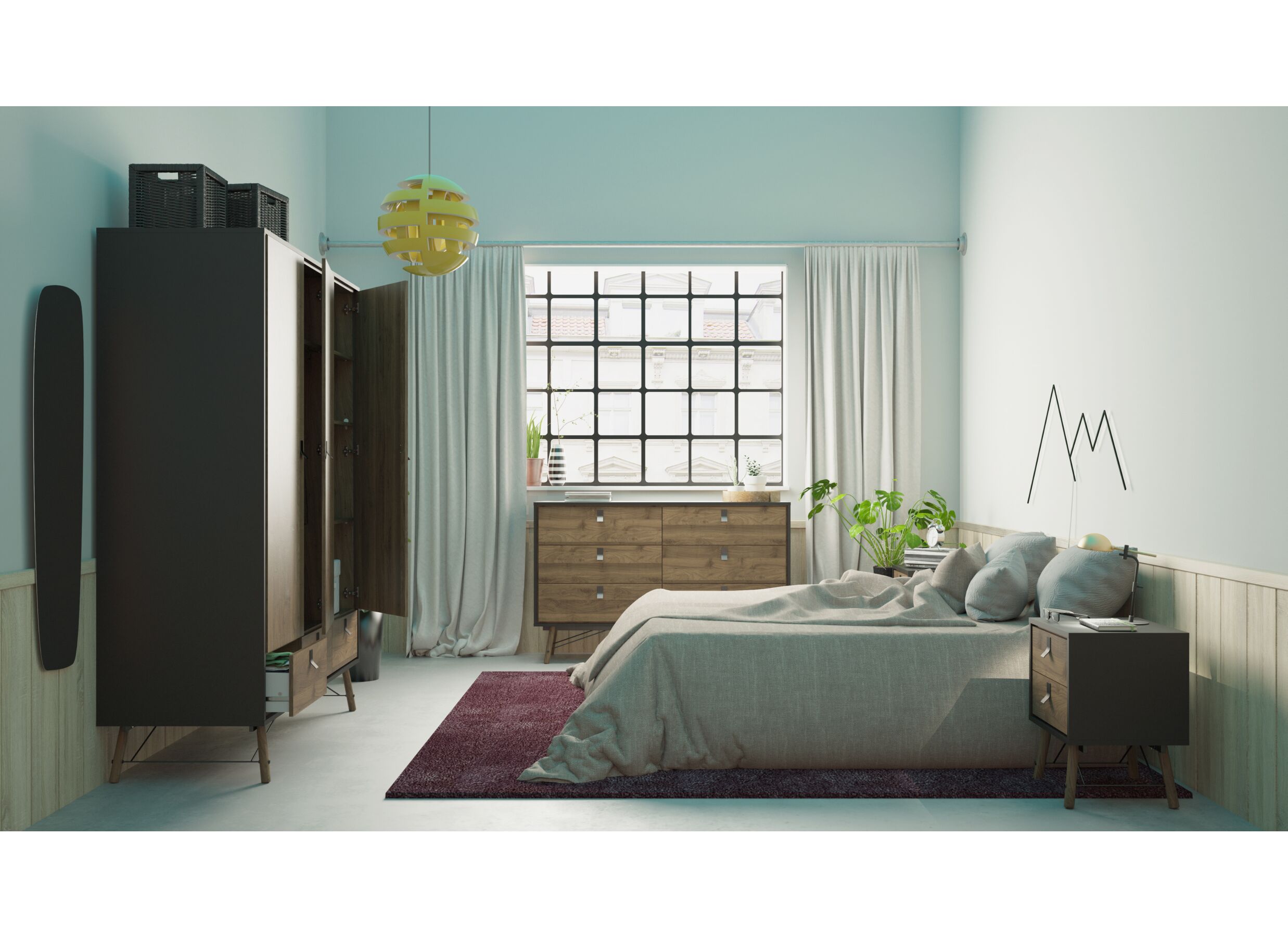 Kleerkast Ry 151cm - decor - mat zwart/okkernoot