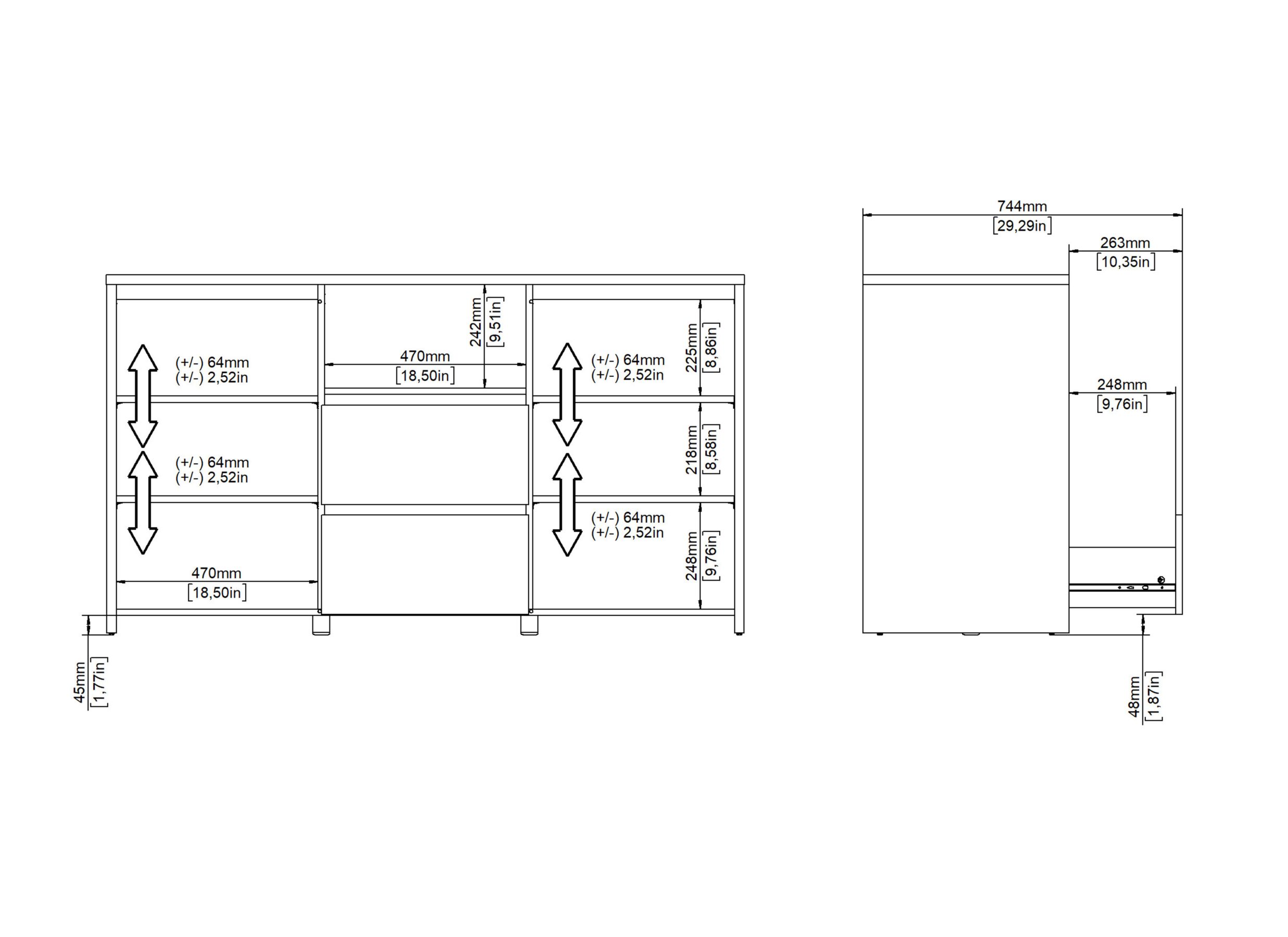 Dimensions - Buffet Next 149x48xH84cm - décor - blanc & jackson hickory