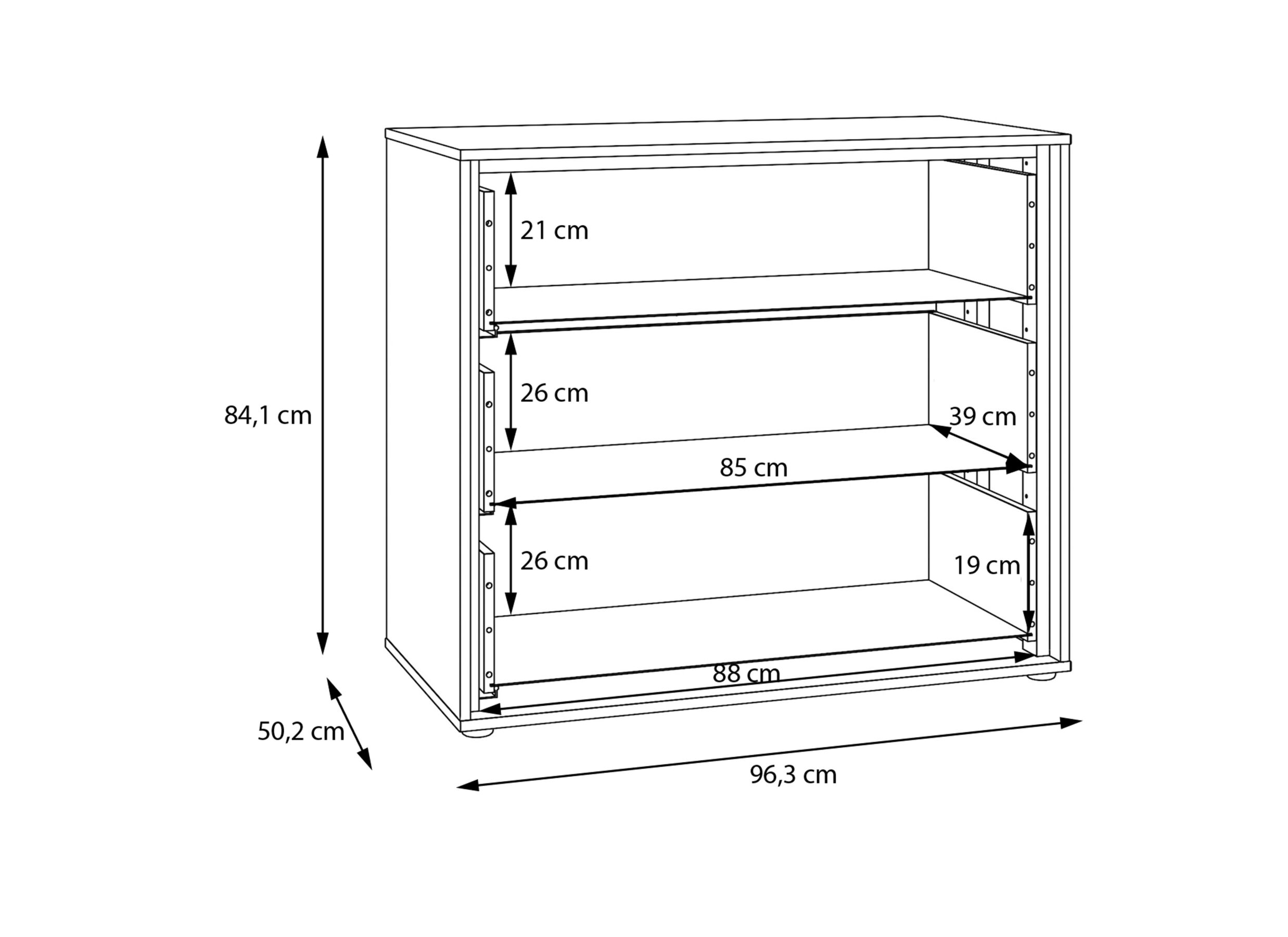 Dimensions - Commode Wexlin 96x50x84cm - décor - sand & mauvella oak