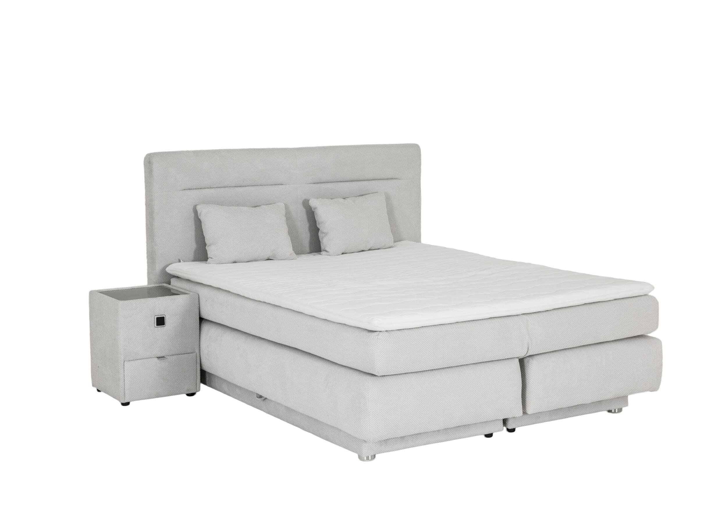 Photo ensemble - Boxspring Simone 180x200cm - tissu - écru avec rangement