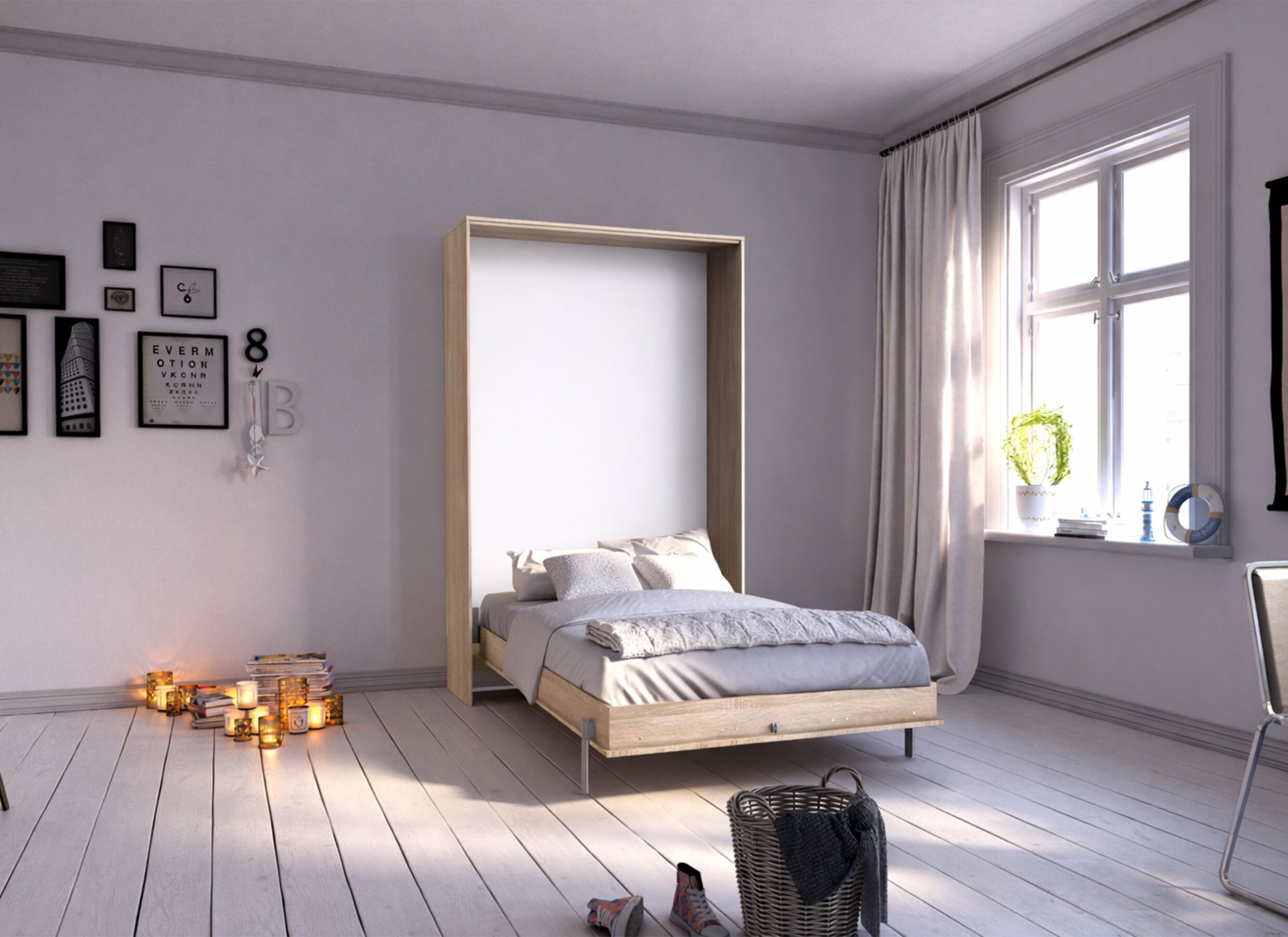 Sfeerfoto - Opklapbed Juist Sonoma 120x200cm - decor - imitatie eik