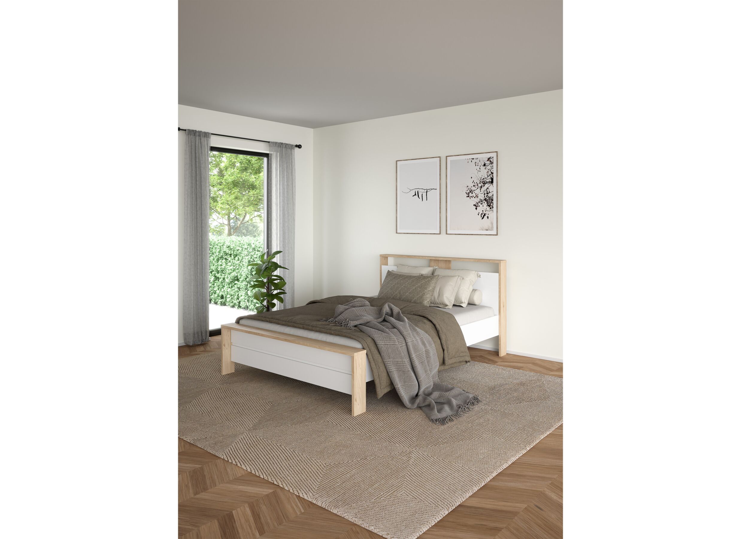Sfeerfoto - Bed Next 140x200cm - melamine - glanzend wit & jackson hickory