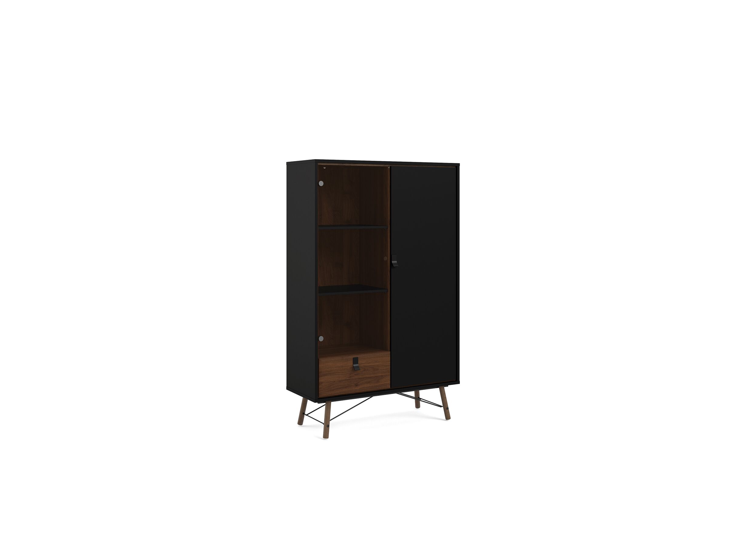 Vitrinekast Ry 102cm - decor - mat zwart/okkernoot