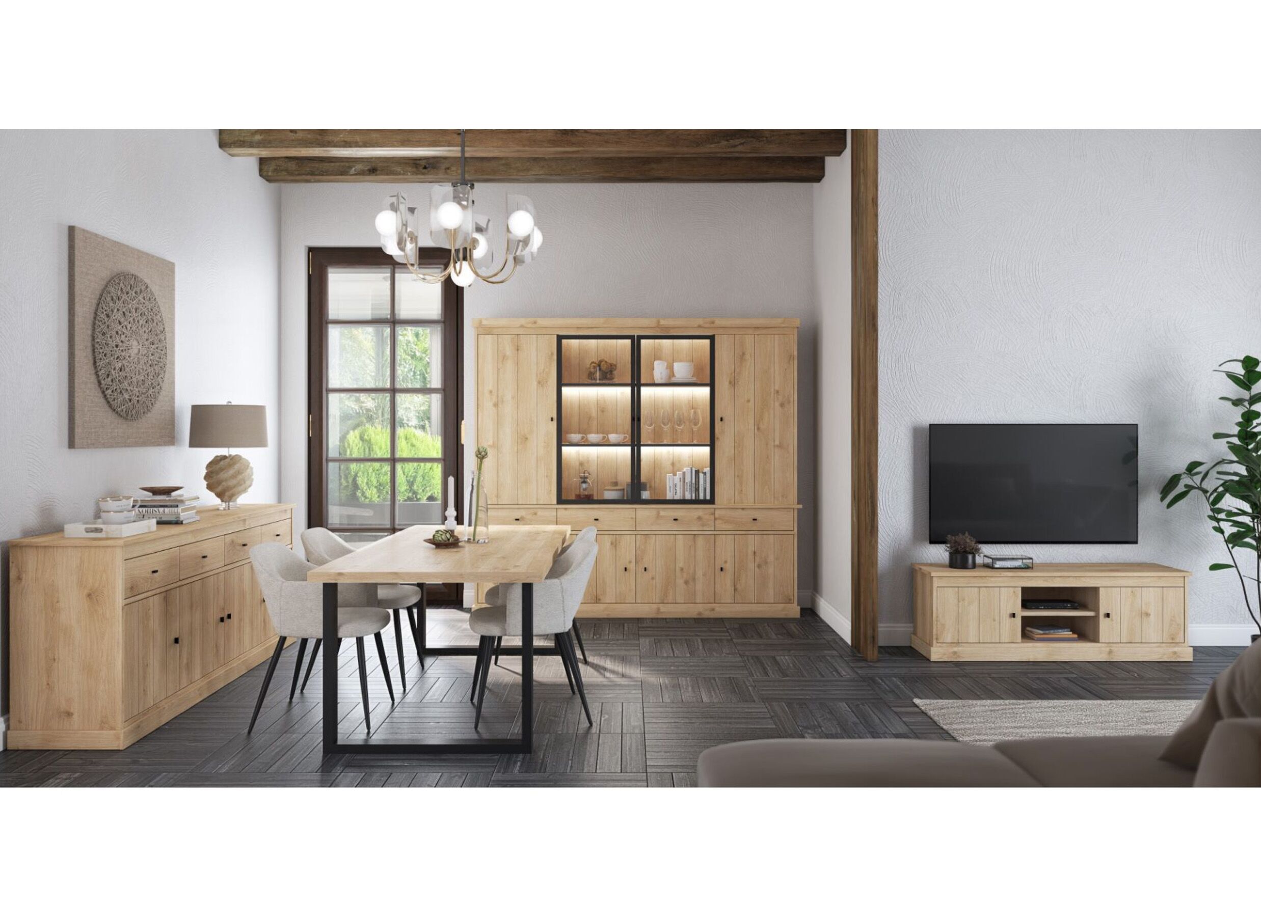 Foto ambiance - Buffet Valencia 225cm - melamine - chêne clair