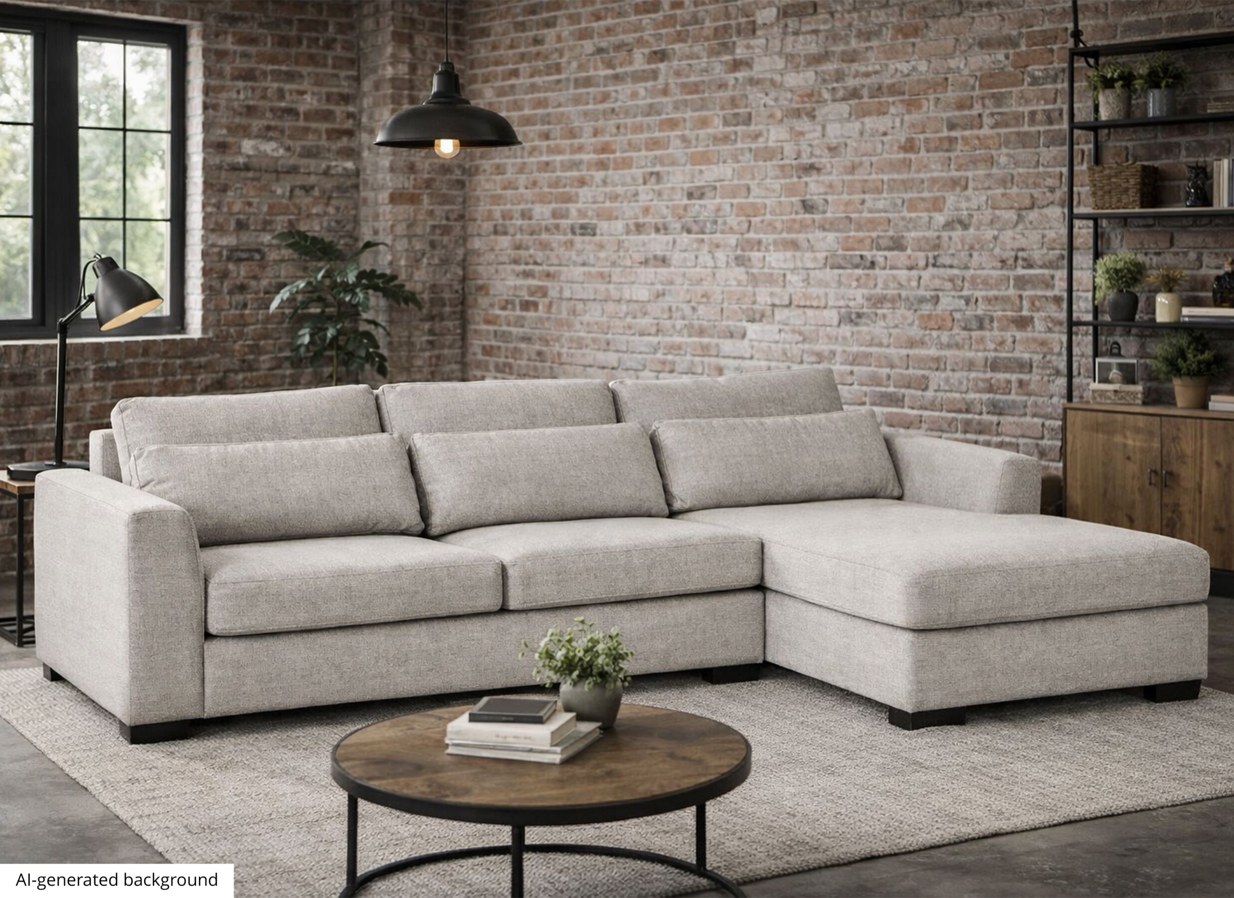 AI Generated - Canapé d'angle Alcamo 331x184cm - tissu - gris