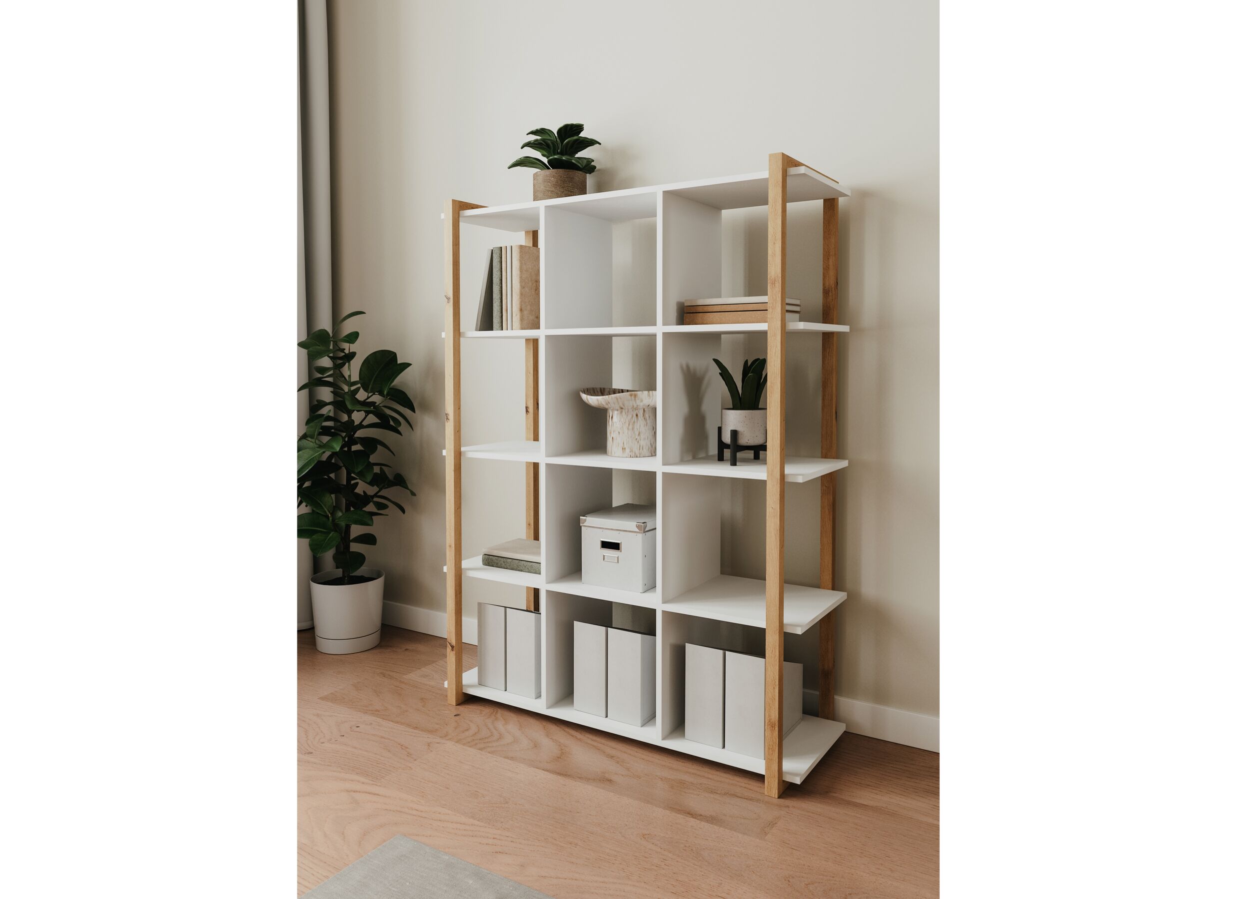 Sfeerfoto - Boekenrek Denver 107x39x145cm - decor - wit & artisanale eik