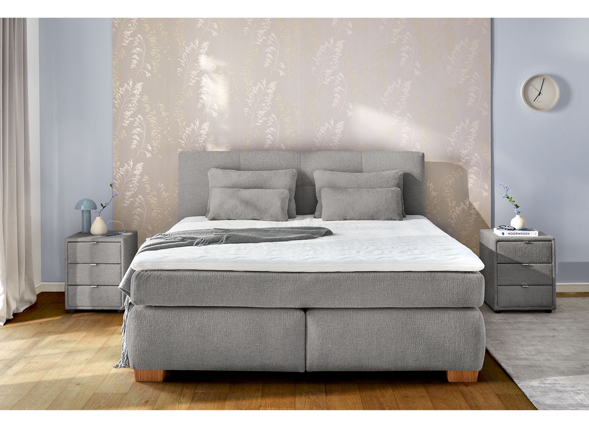 Foto ambiance - Boxspring Ulla 160x200cm - tissu - gris clair
