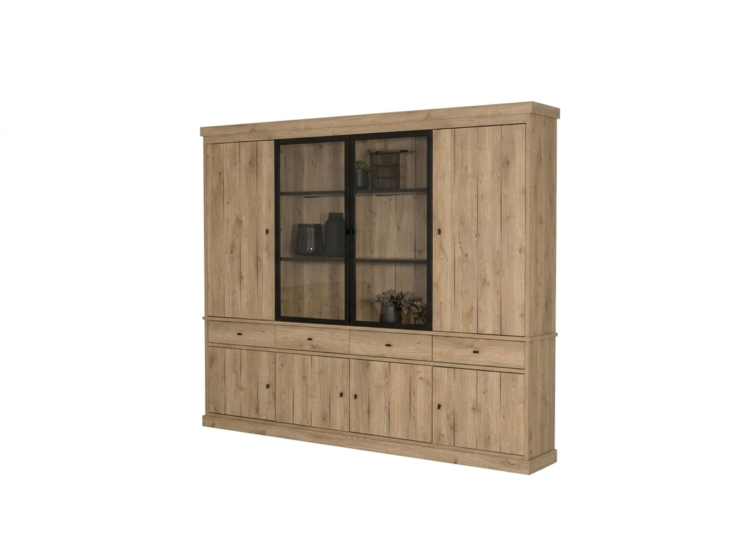 Plus Important - Vitrine Valencia 240cm - mélamine - chêne clair