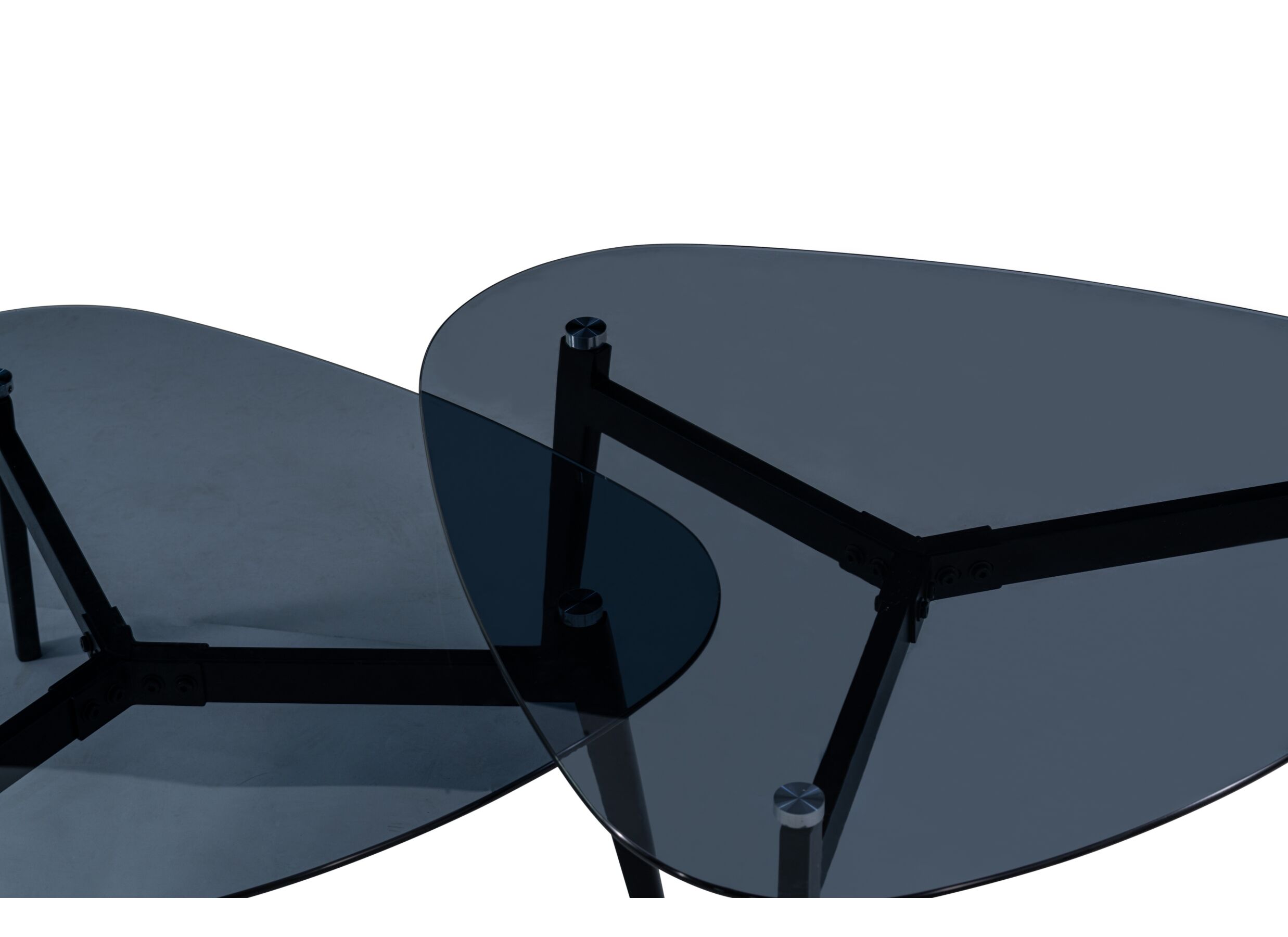 Detail - Table basse Planetoide Ø80cm - verre/metal - bleu - lot de 2