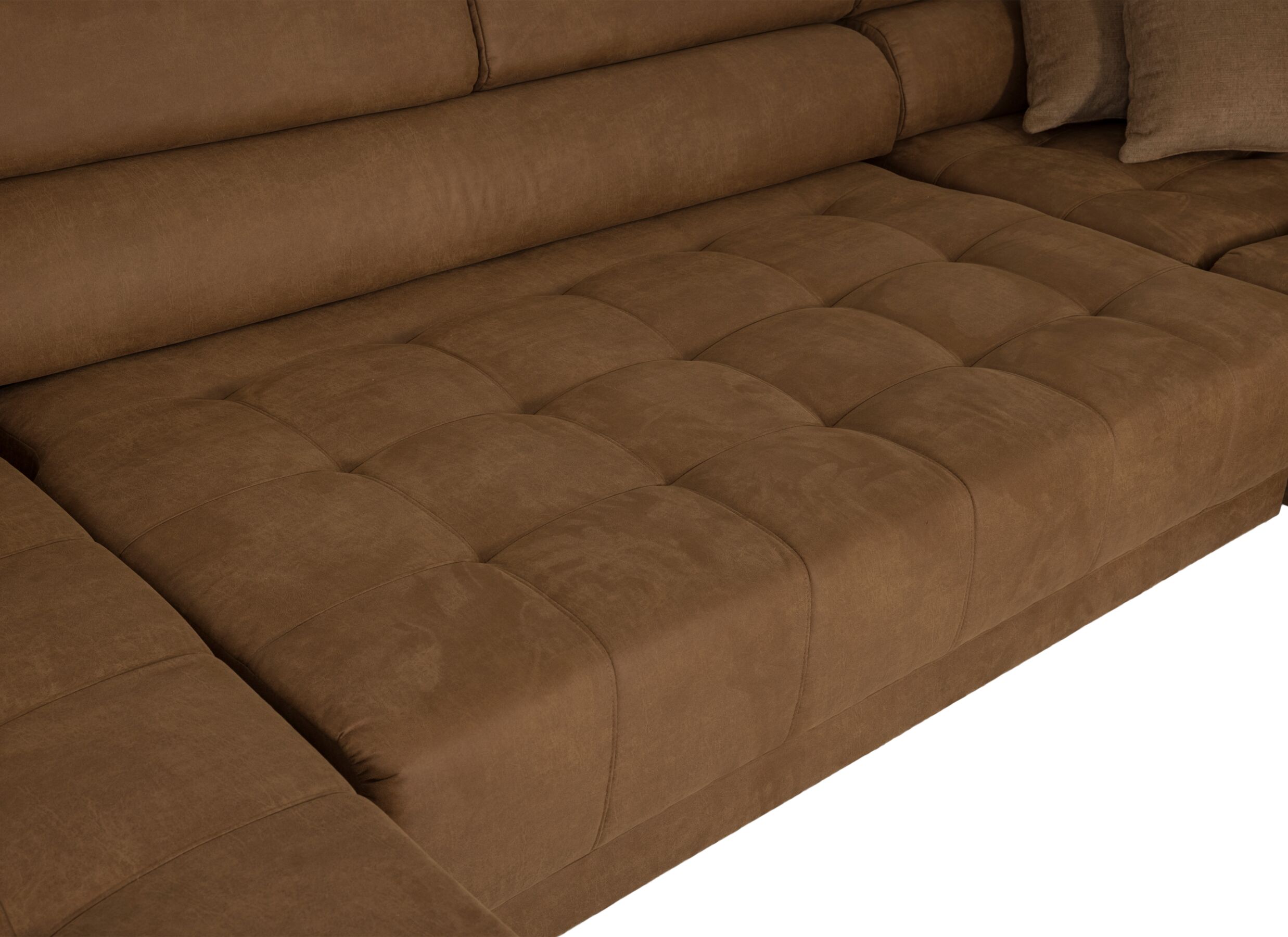 Detail - Canapé d'angle Rimini 388x244cm - tissu - cognac