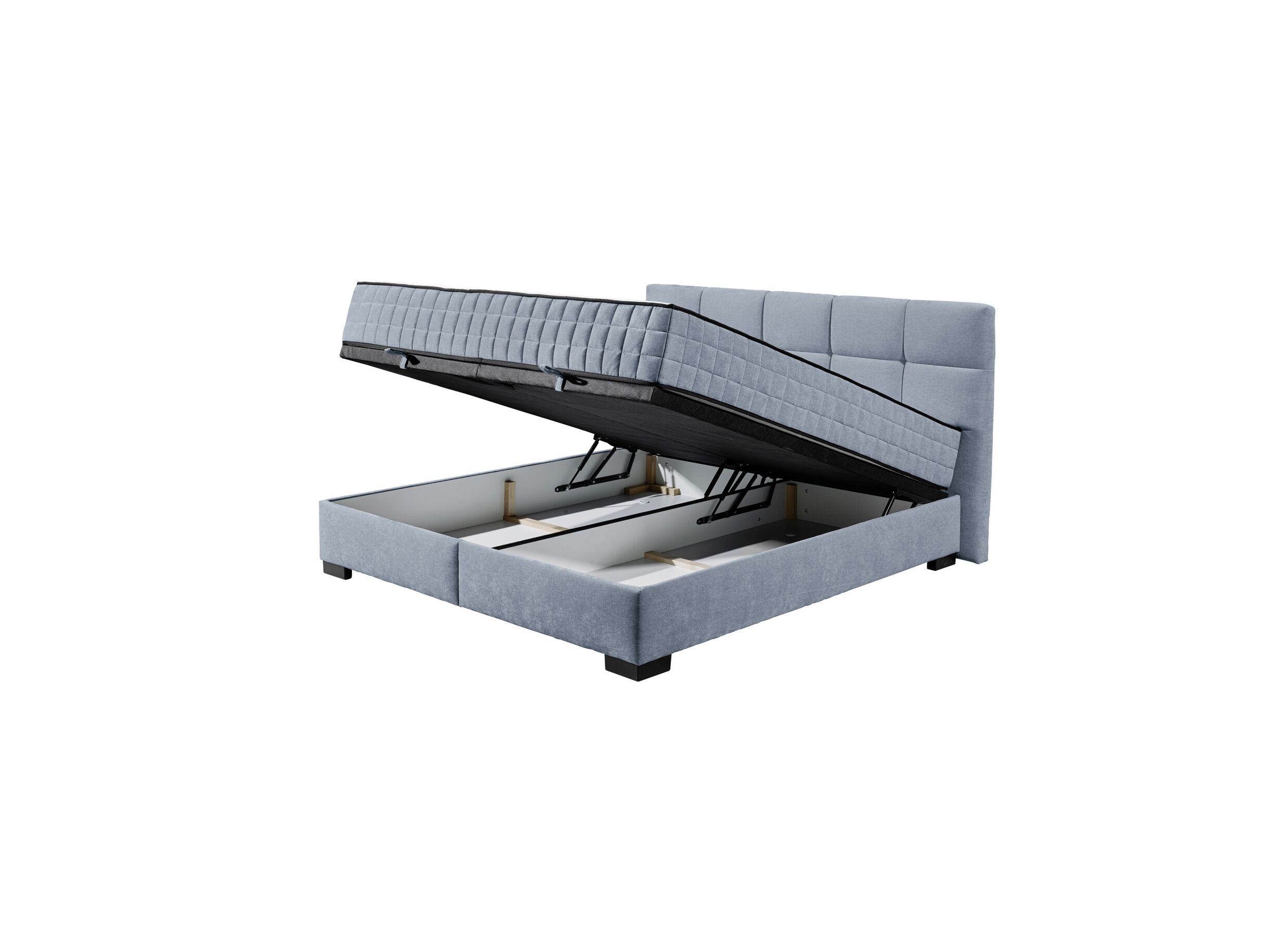 Aperçu - Lit box Nagol A 180x200cm avec rangement tissu bleu