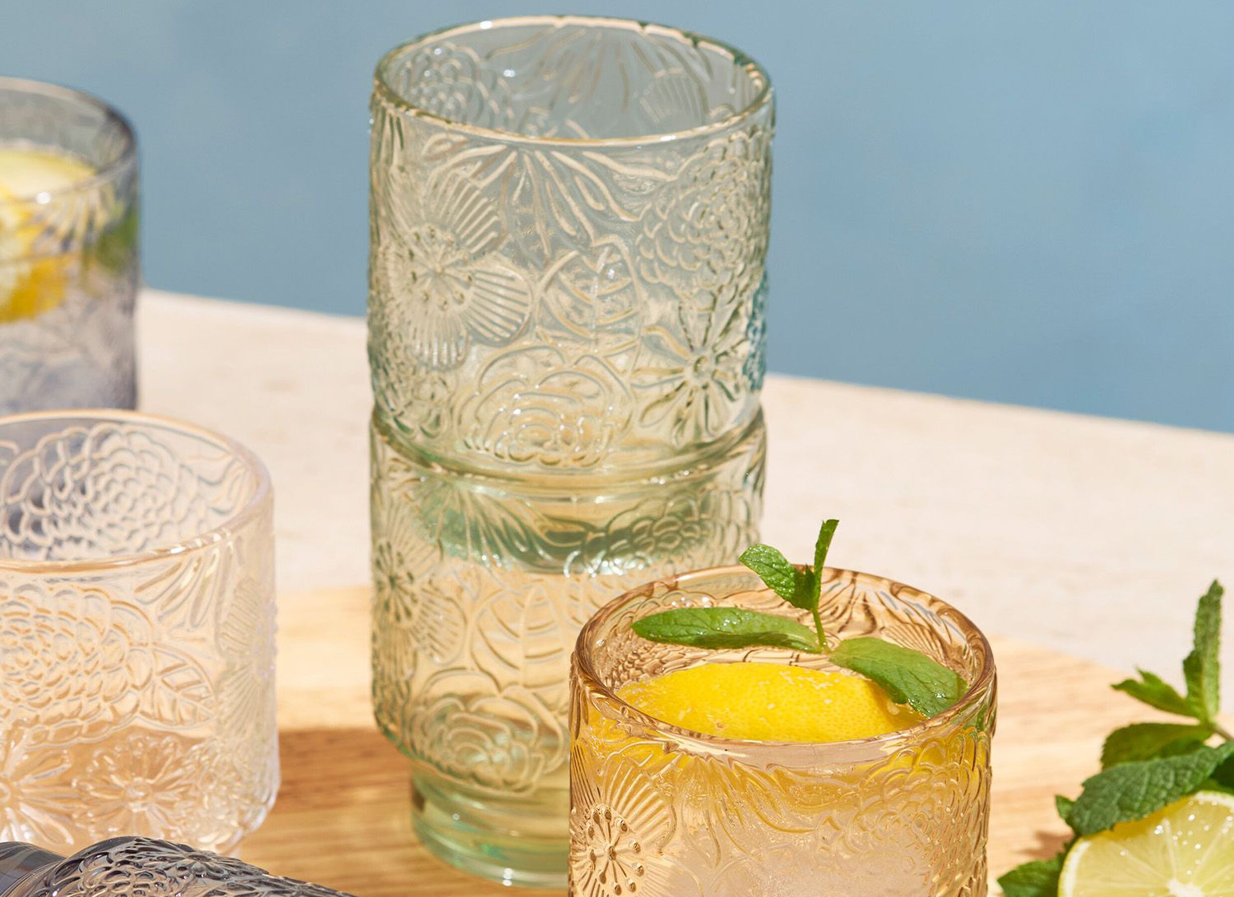 Foto ambiance - Verre Flora 30cl - verre - vert clair lot de 4