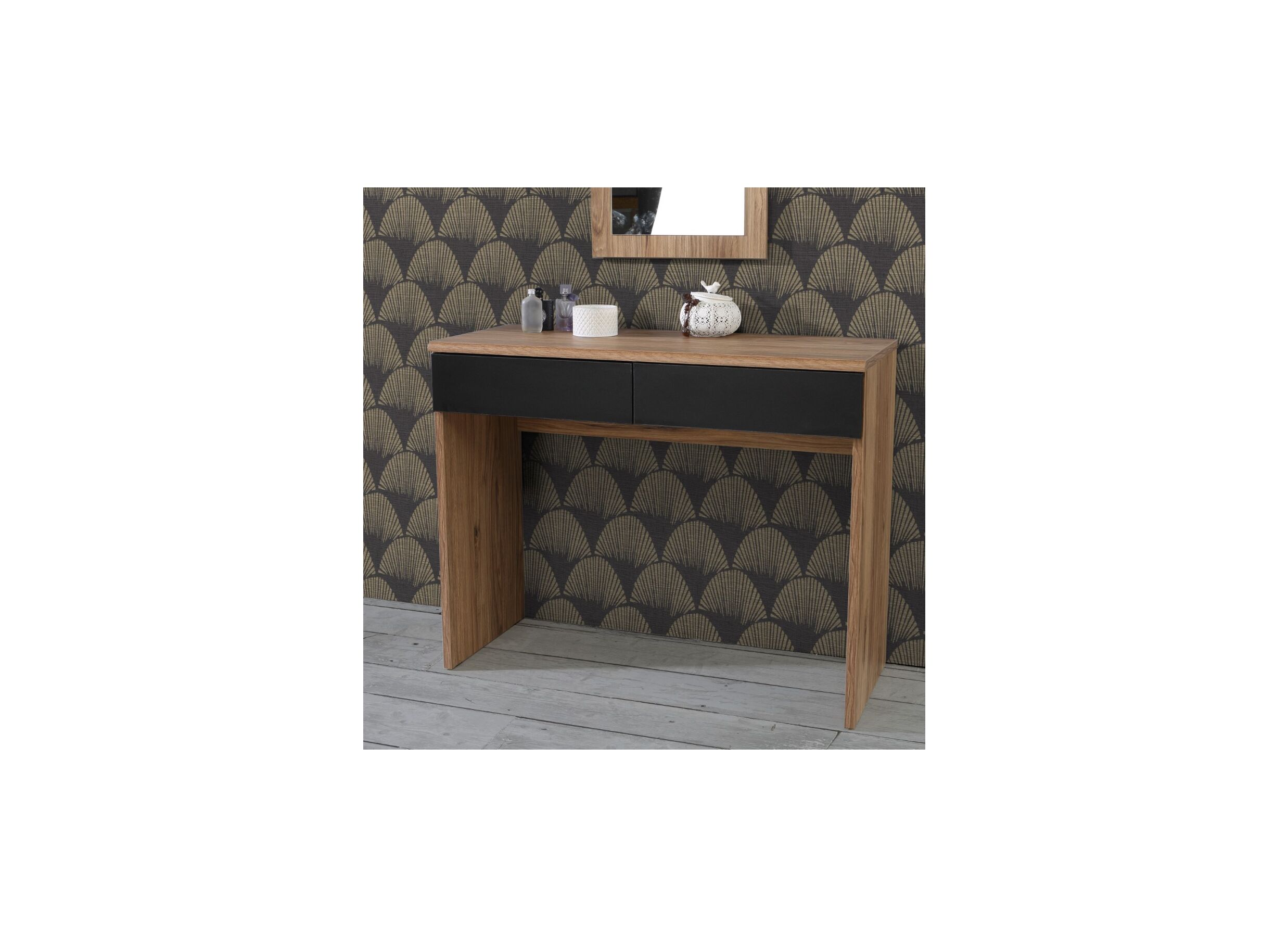 Sfeerfoto - Make-up tafel Dalate 100x41x80cm - meubelplaat - kastanje eik/mat zwart